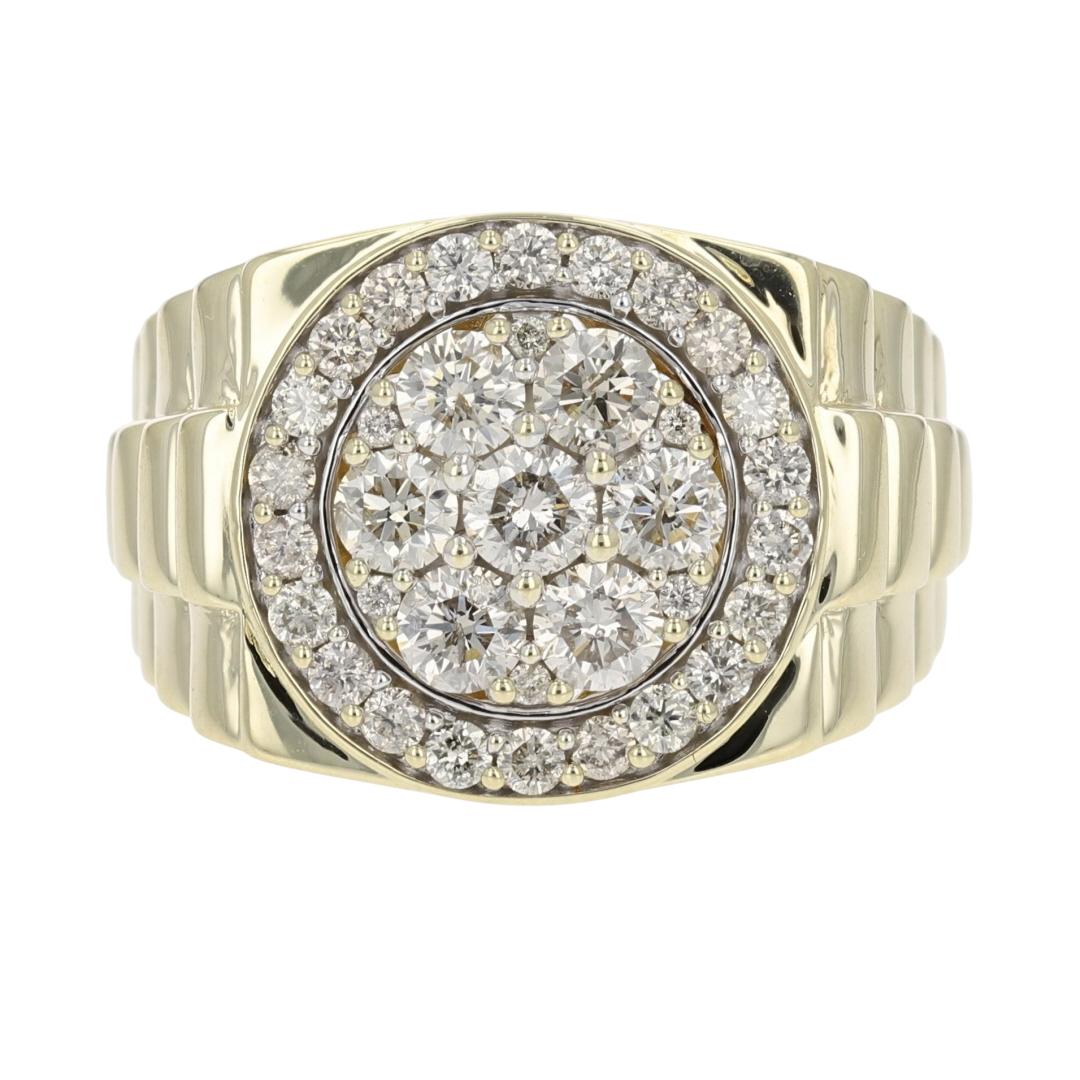 2.00ctw Round Cut Diamond Cluster Ribbed Band Ring 10k Yellow Gold Size ...