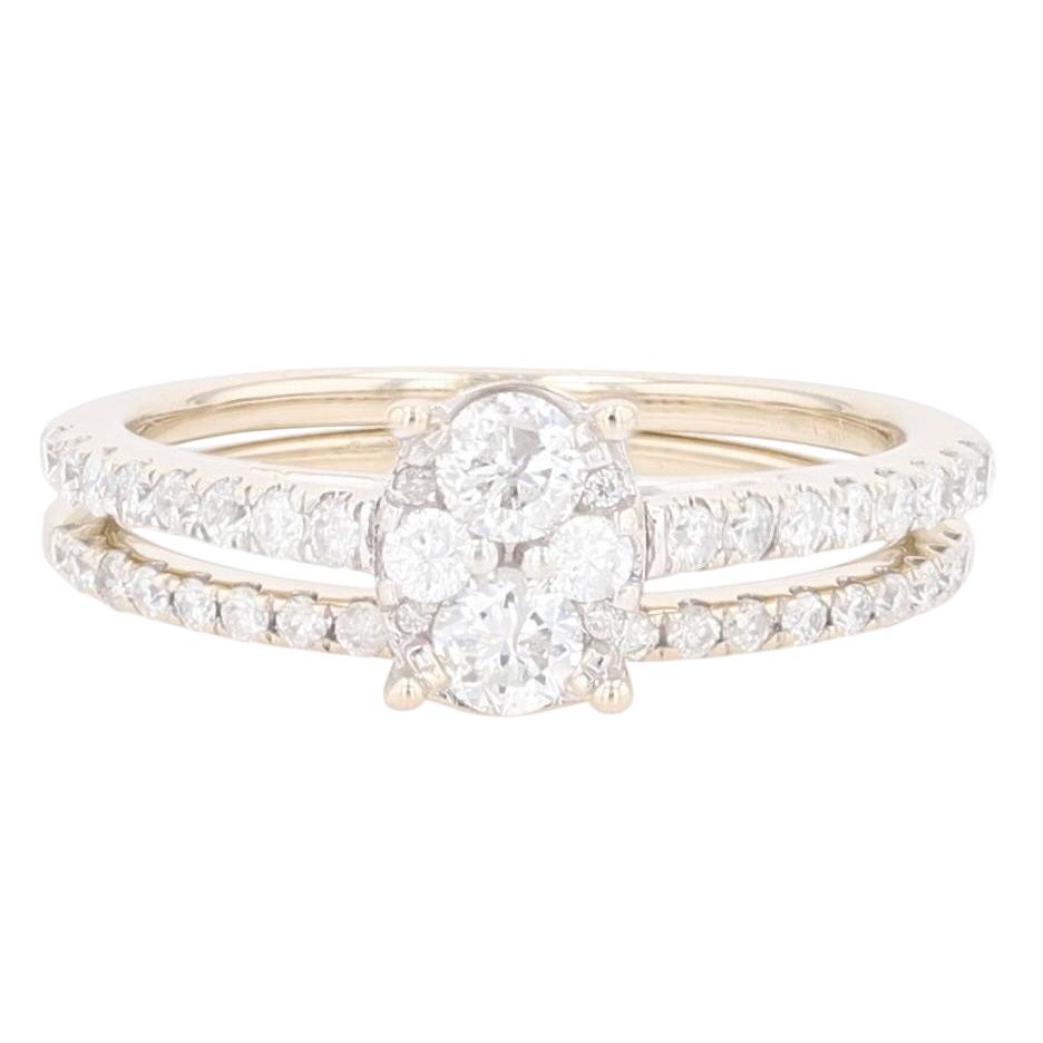 .56ctw Round Cut Diamond Oval Cluster Wedding Set Rings 14k White Gold ...