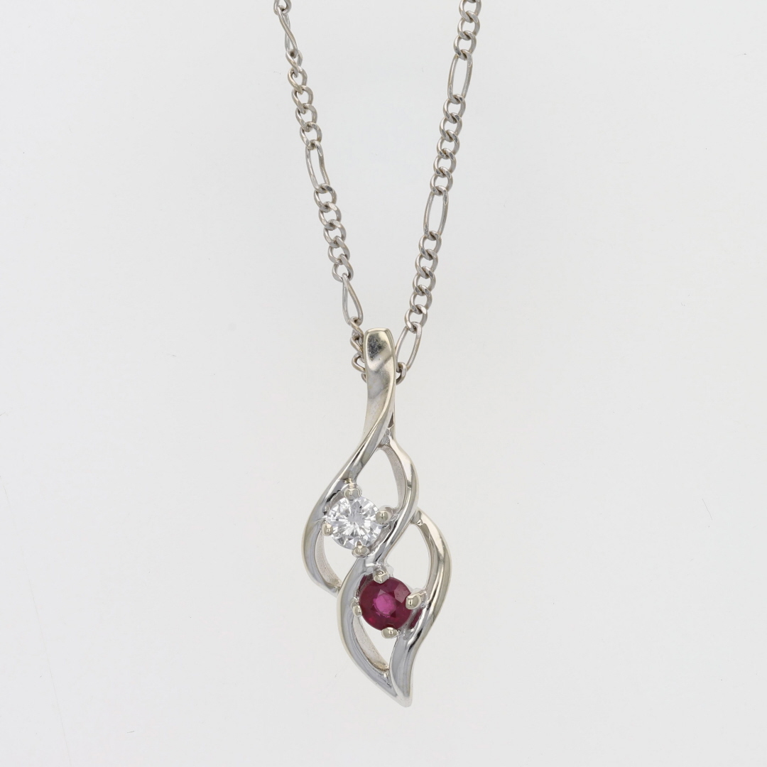 14k White Gold Genuine Ruby & .06CTW Diamond Halo-Style Pendant 14k White Gold Genuine Ruby & .06CTW Diamond Halo-Style Pendant