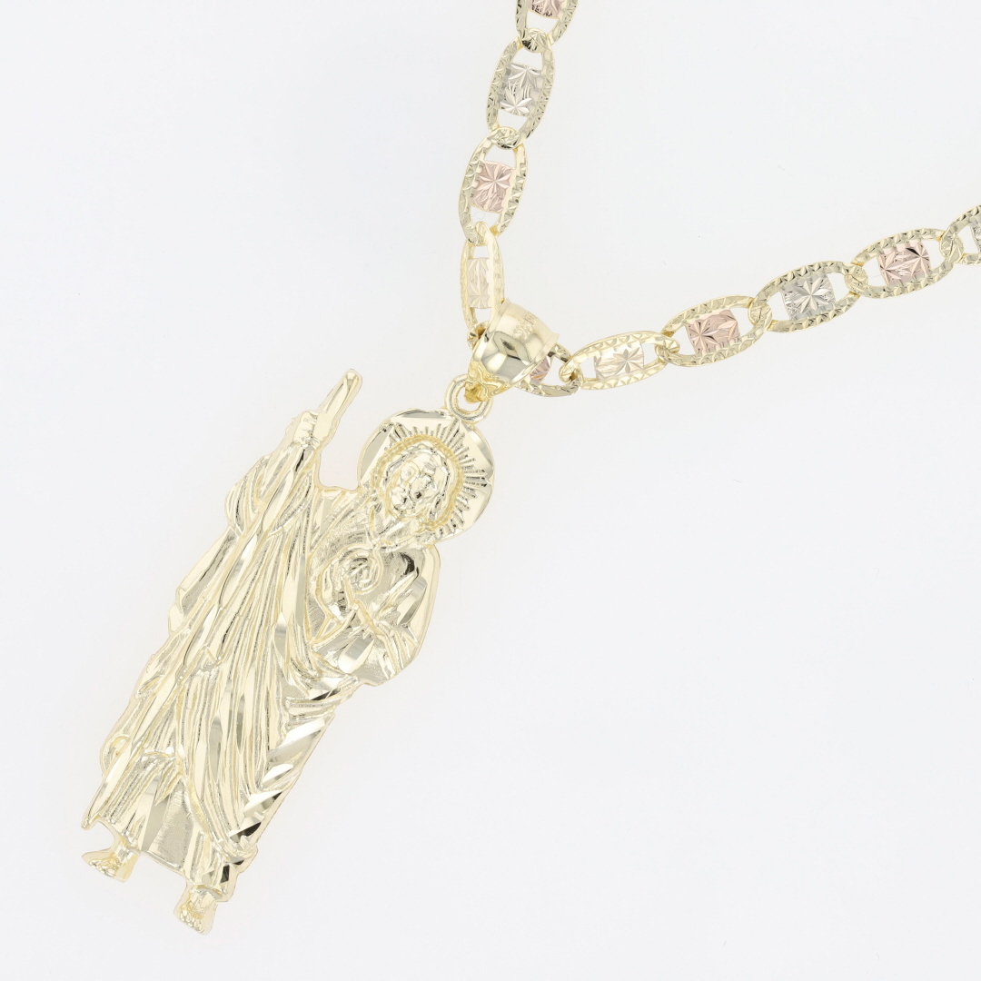 2 1/8" Religious St Jude Pendant on 24" Necklace 14k Multi-Tone Gold 21 ...