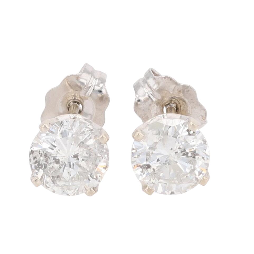 .94ctw Round Cut Diamond Solitaire Stud Pair Earrings 14k White Gold ...