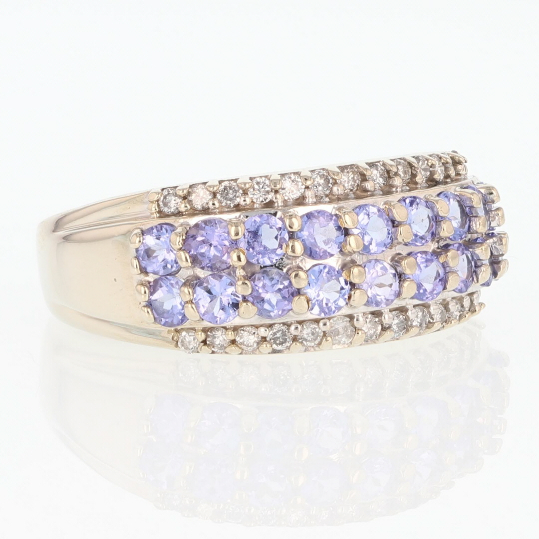 1.12ctw Round Cut Tanzanite & Diamond Multi-Row Band Ring
