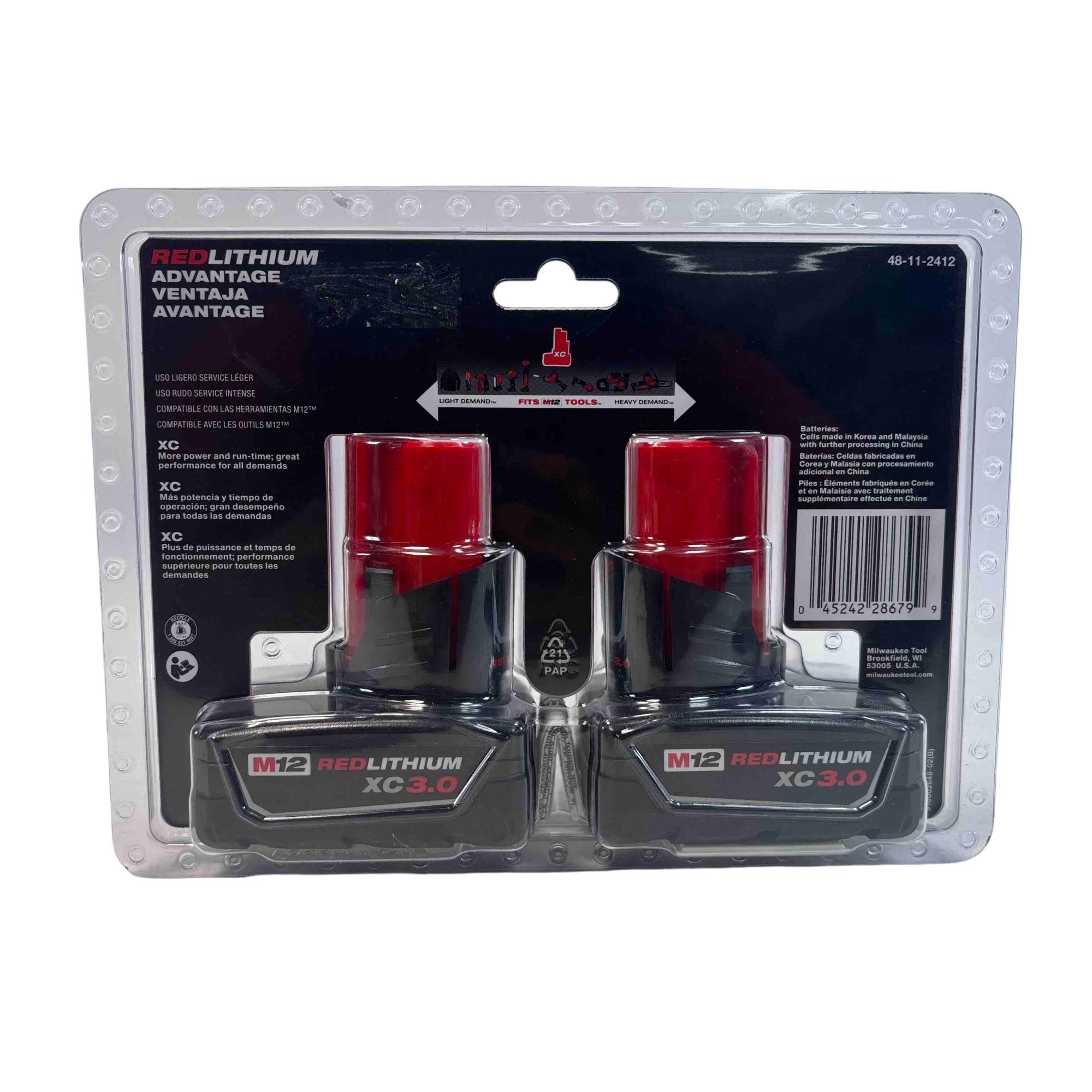 Milwaukee 48-11-2412 M12 REDLITHIUM XC3.0 Battery Pack (2-Pack)