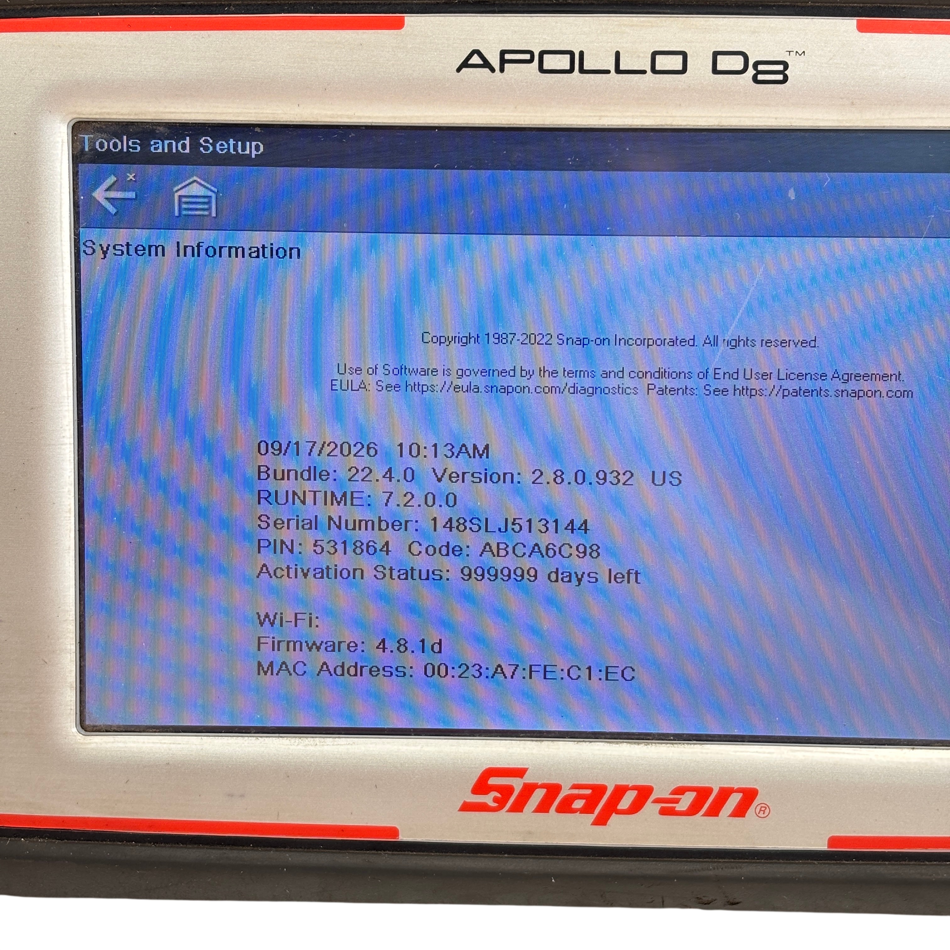 Snap-on EESC333 Apollo-D8 OBDII Touchscreen Automotive Diagnostic