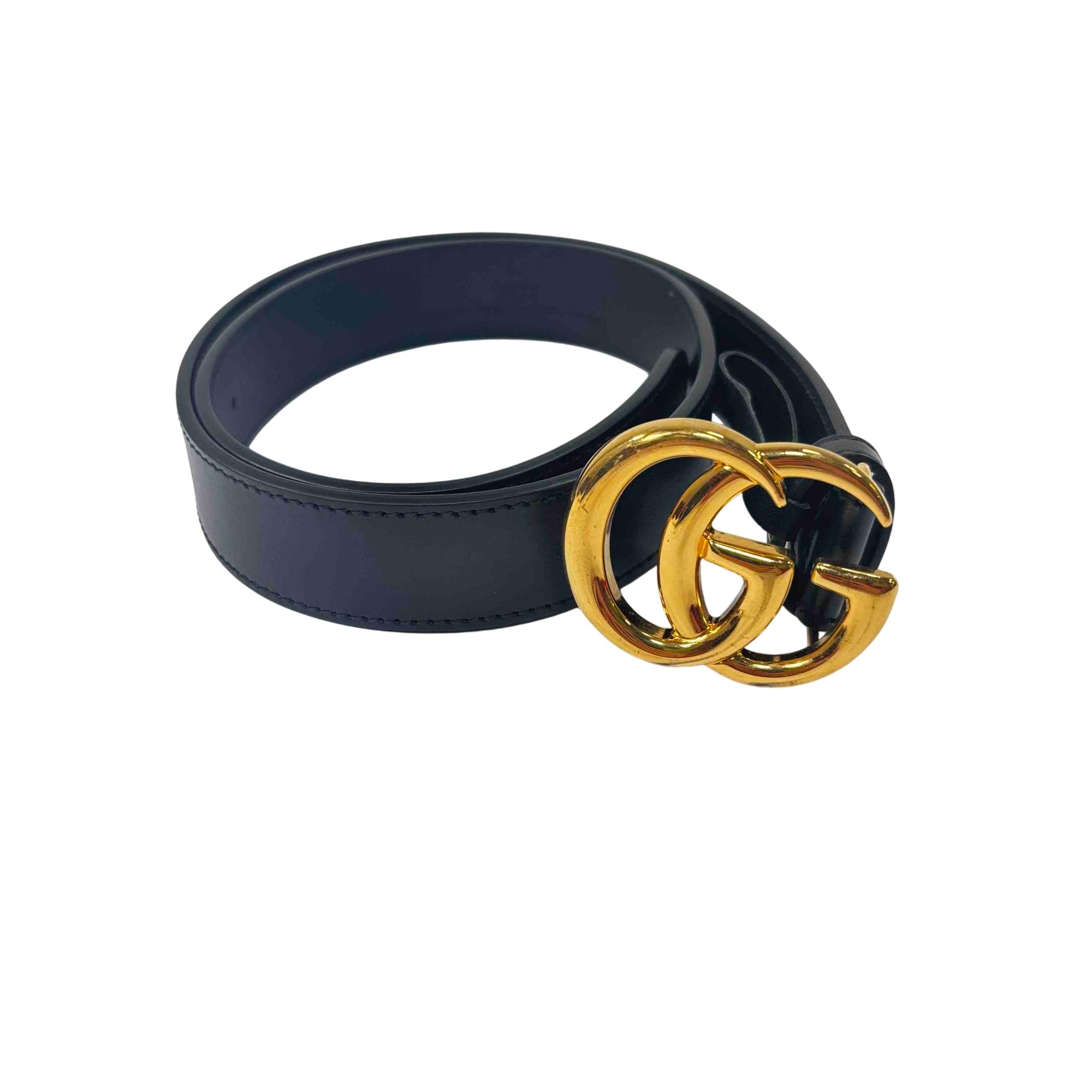 Gucci GG Marmont Black Leather Belt Gold Double G Buckle Size 39
