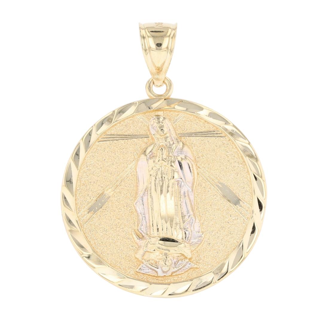 1.5" Religious Virgin Mary Round Pendant No Chain 10k Multi-Tone Gold 3 ...