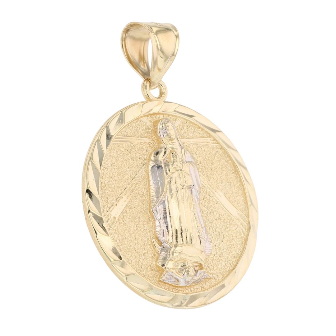 1.5" Religious Virgin Mary Round Pendant No Chain 10k Multi-Tone Gold 3 ...