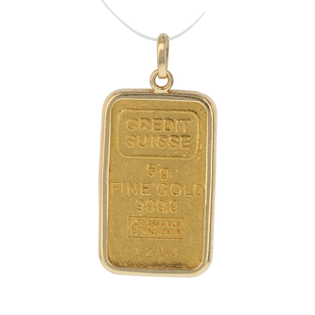 Pamp Suisse Gram Gold Bar Framed Pendant w/o Chain 18k Yellow