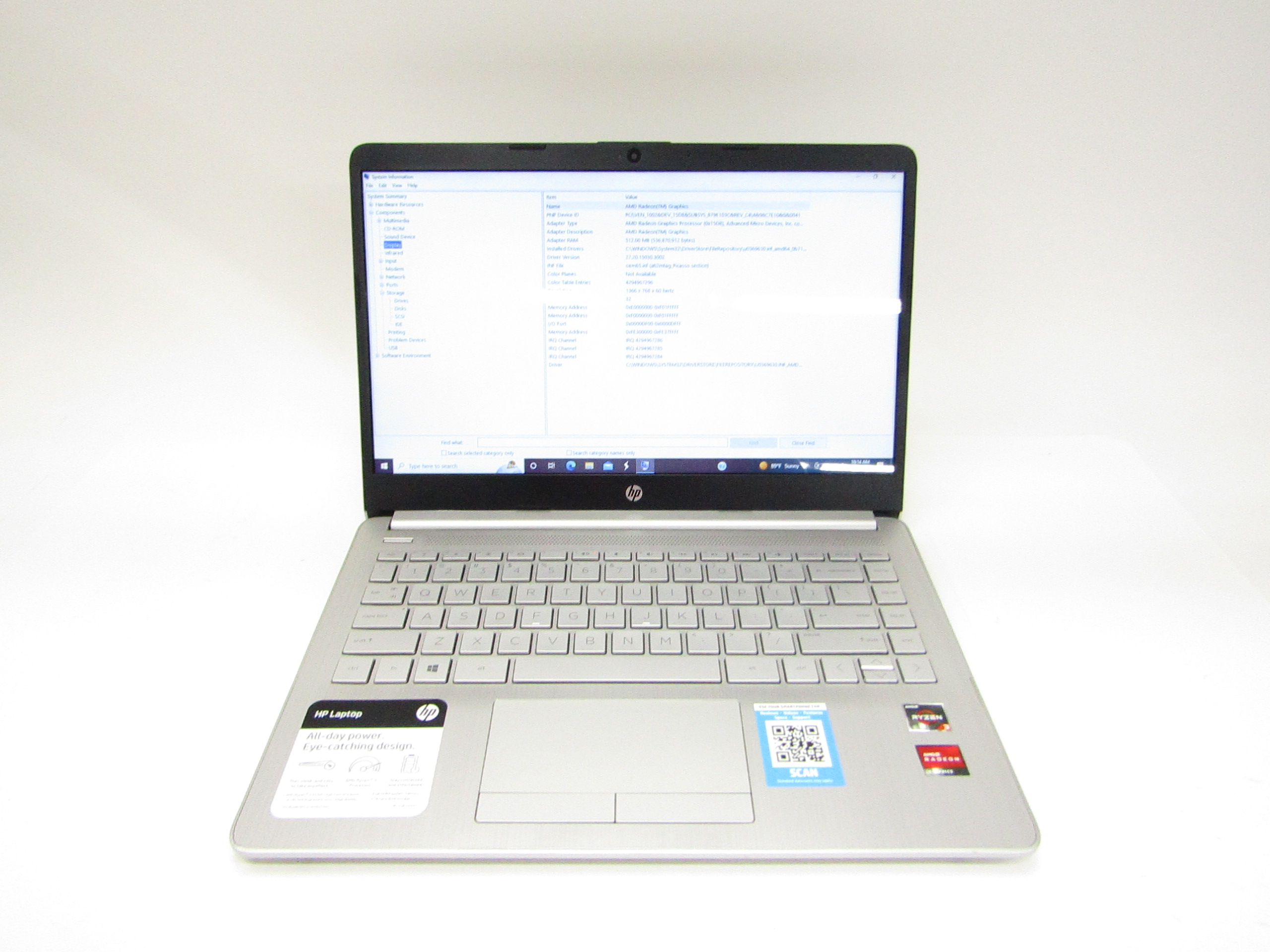HP 14-dk1025wm Win 10 AMD Ryzen 3 3250U 2.60GHz 4GB RAM 1TB HDD 14