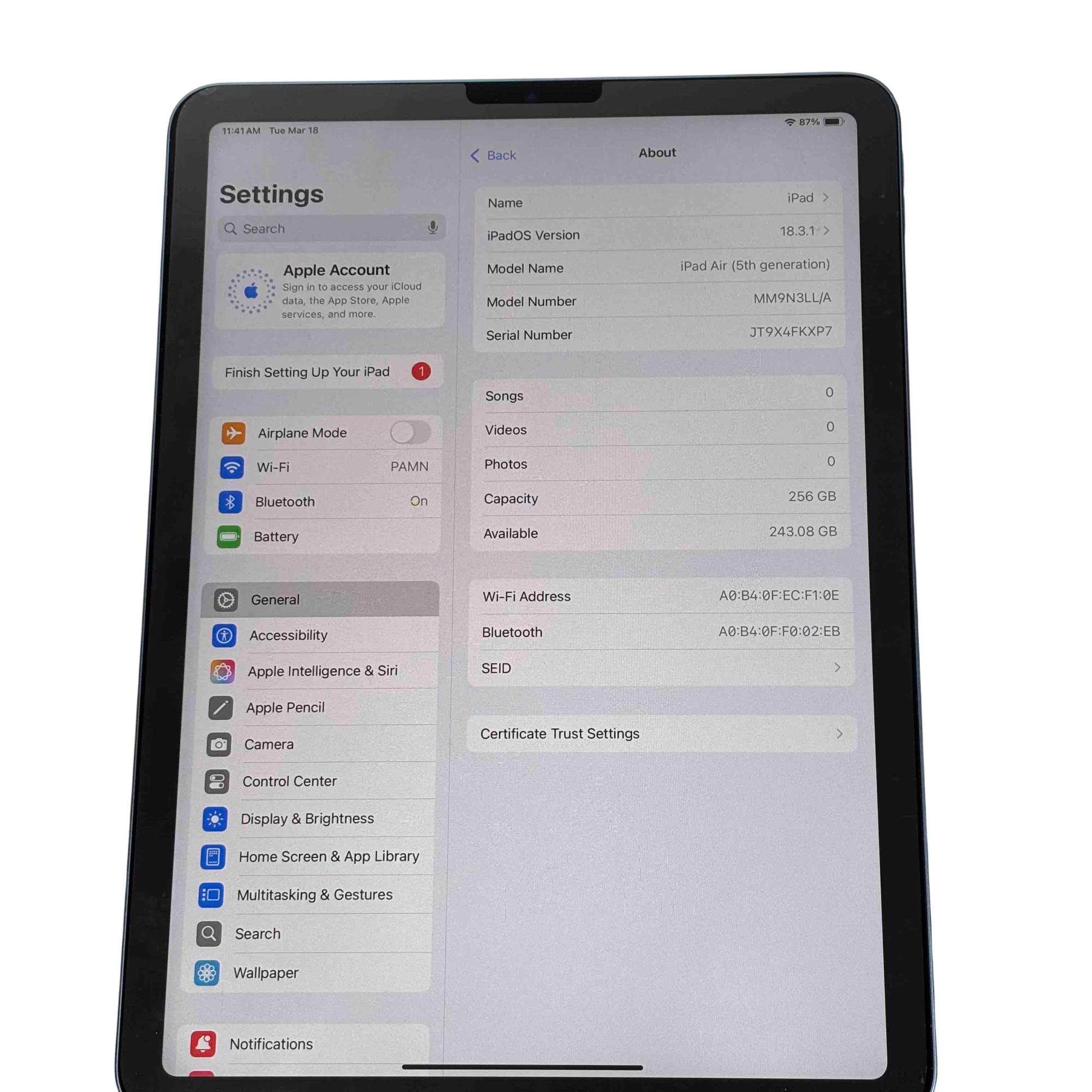 Apple iPad Air (5th Generation) MM9C3LL/A Blue 256GB 8GB