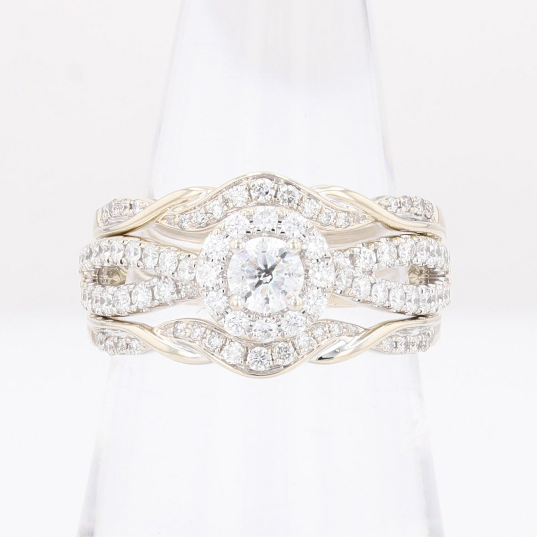 LEO Round Cut Diamond Halo Wedding Set Rings 14k White