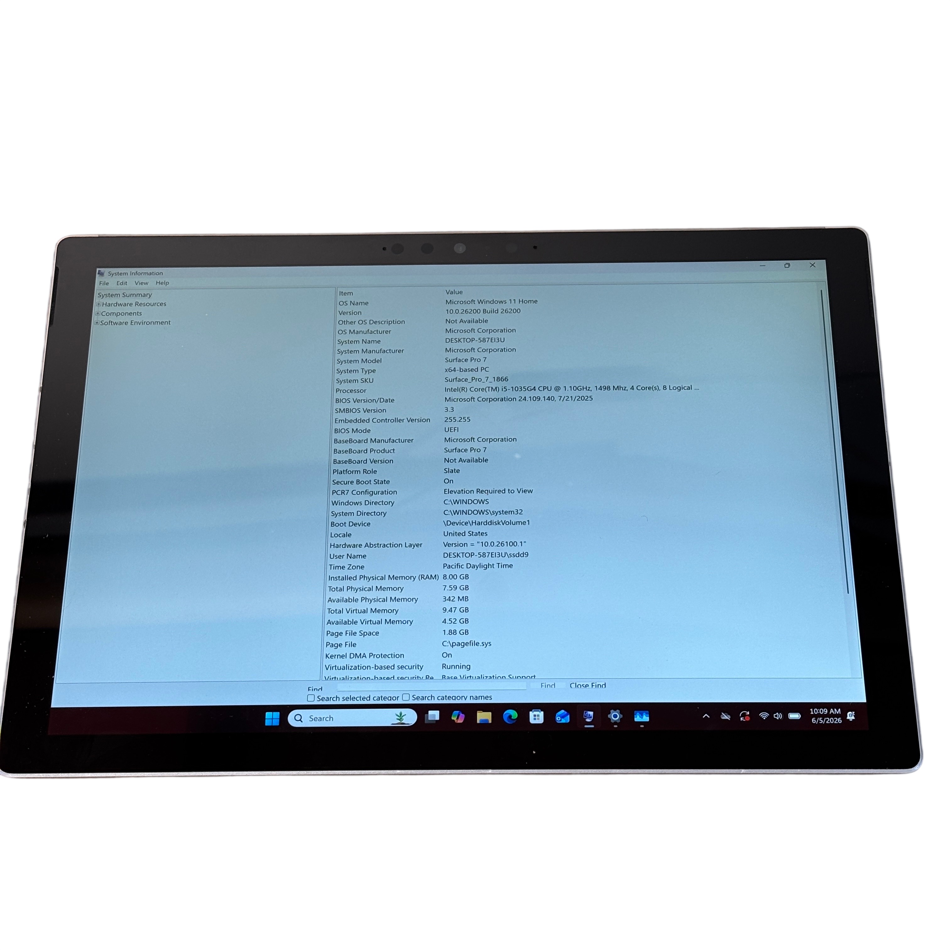 Microsoft Surface Pro7 1866 Intel Core i5-1034G4 1.10GHz 8GB RAM
