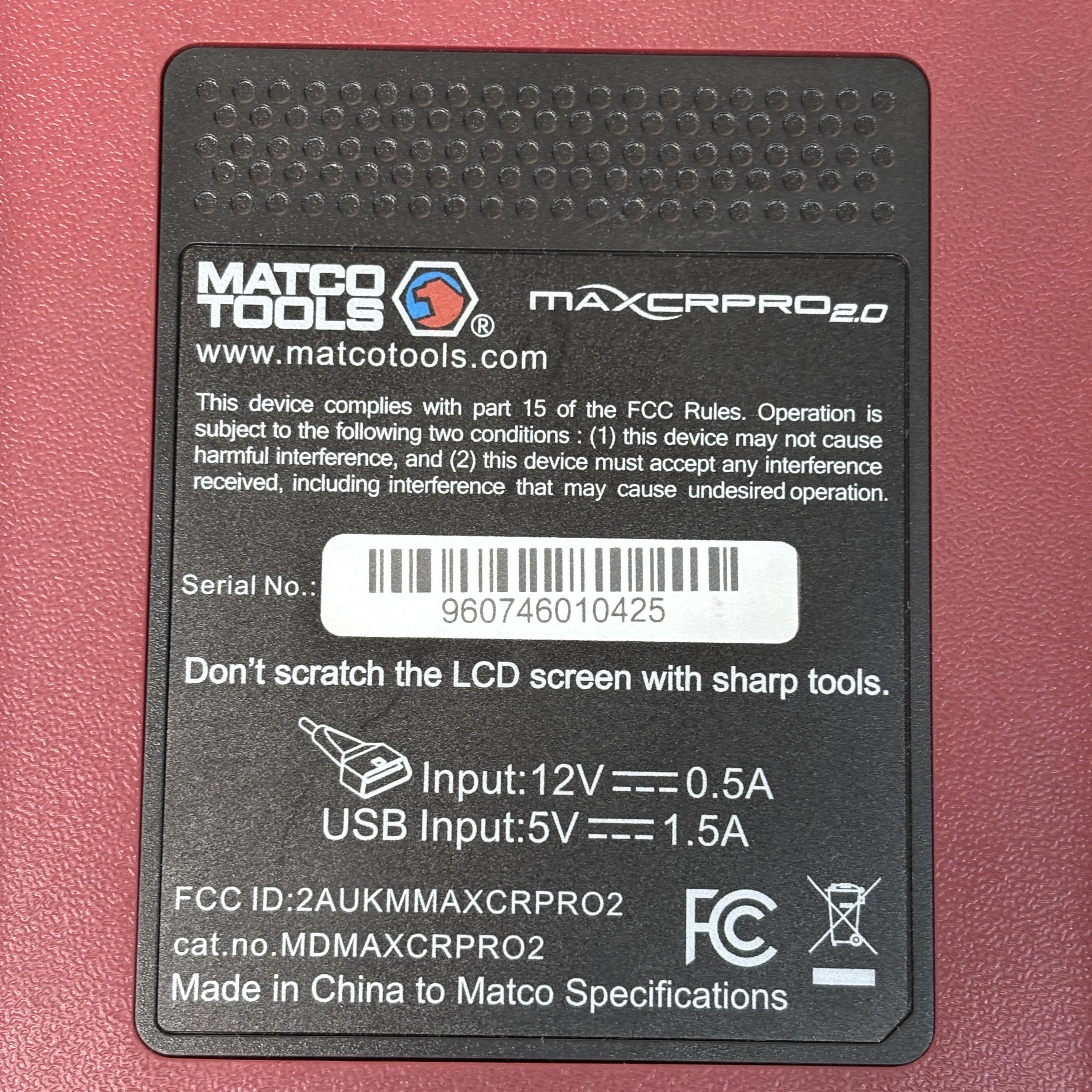 Matco Tools Color Code Rgb MATCO MAXCRPRO 2.0 MAXIMUS Code Reader PRO 2 OBD-II Code Reader ...