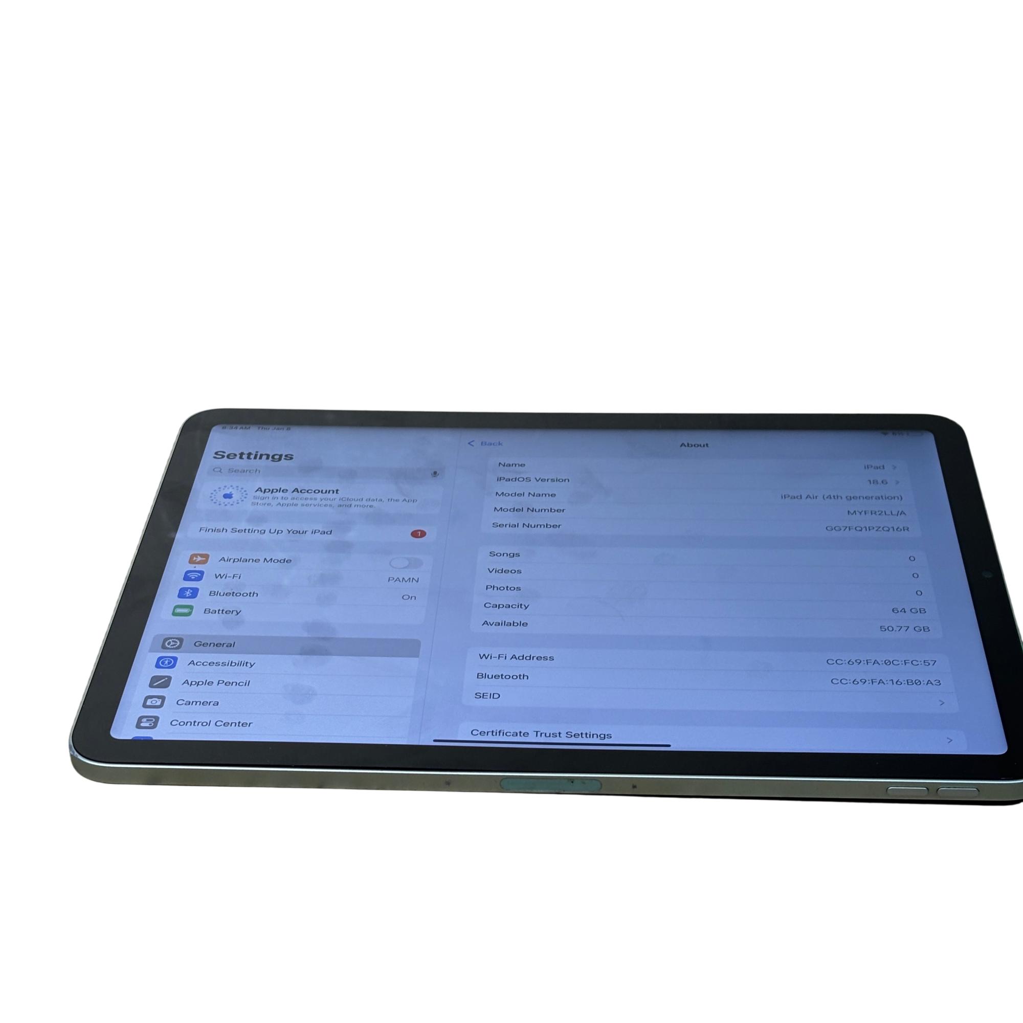 Apple iPad Air 4th Generation MYFR2LL/A 64GB 12MP 10.9