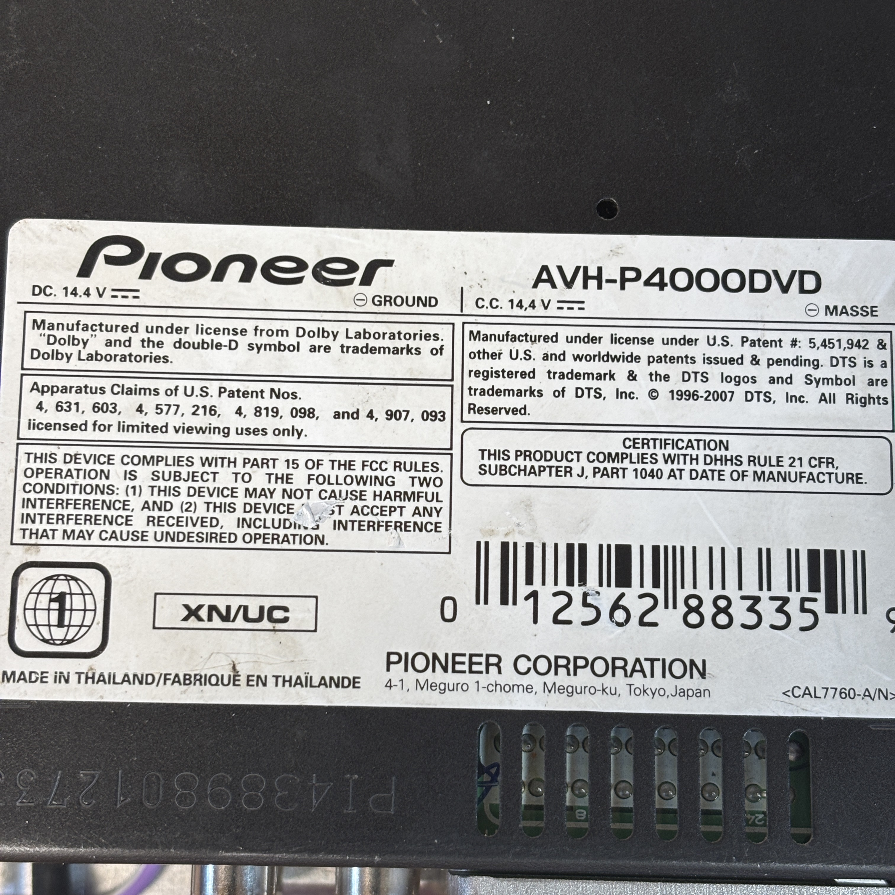 Pioneer AVH-P4000DVD Blk 6.1
