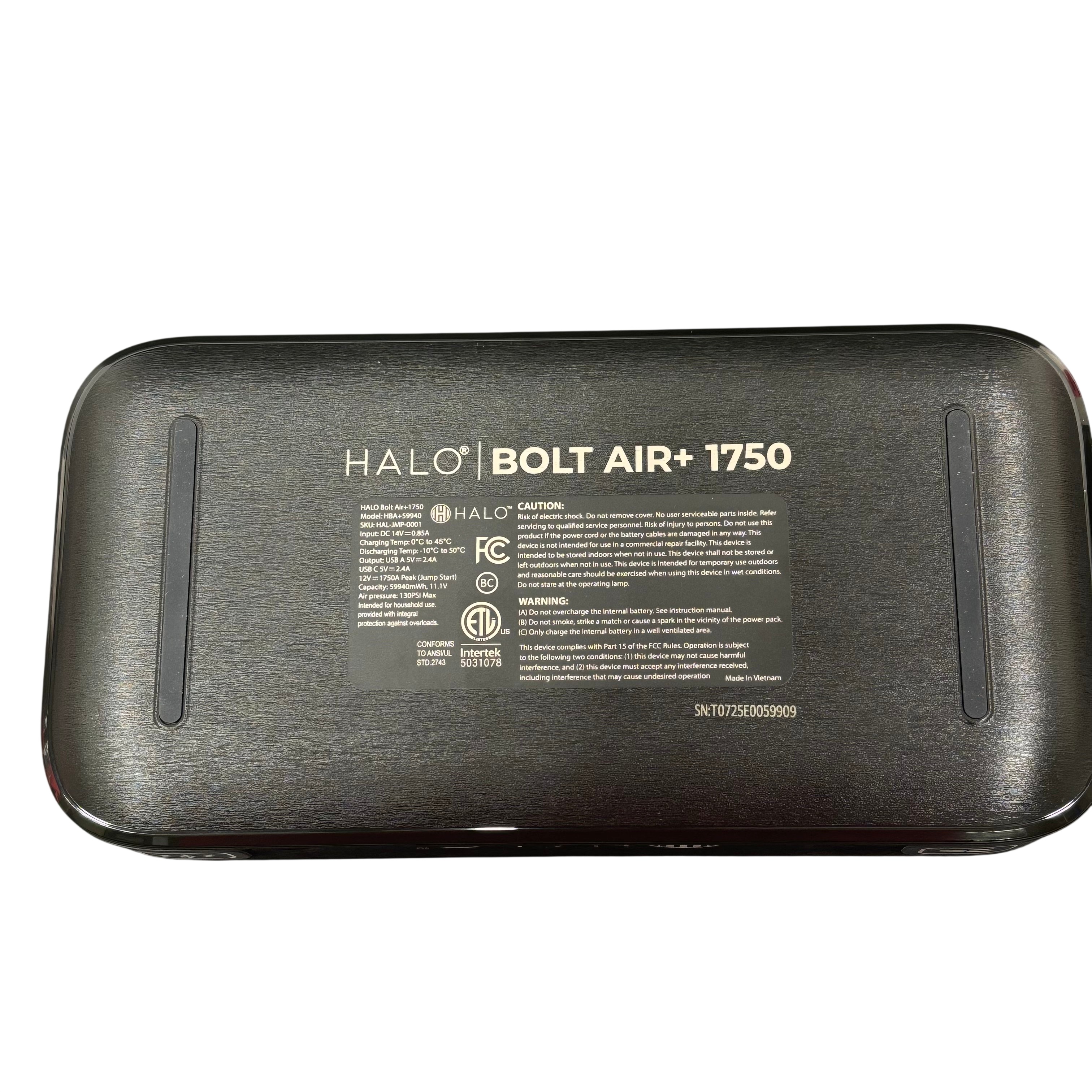 HALO Bolt Air+ 1750A 12V Portable Air Compressor Jump Starter