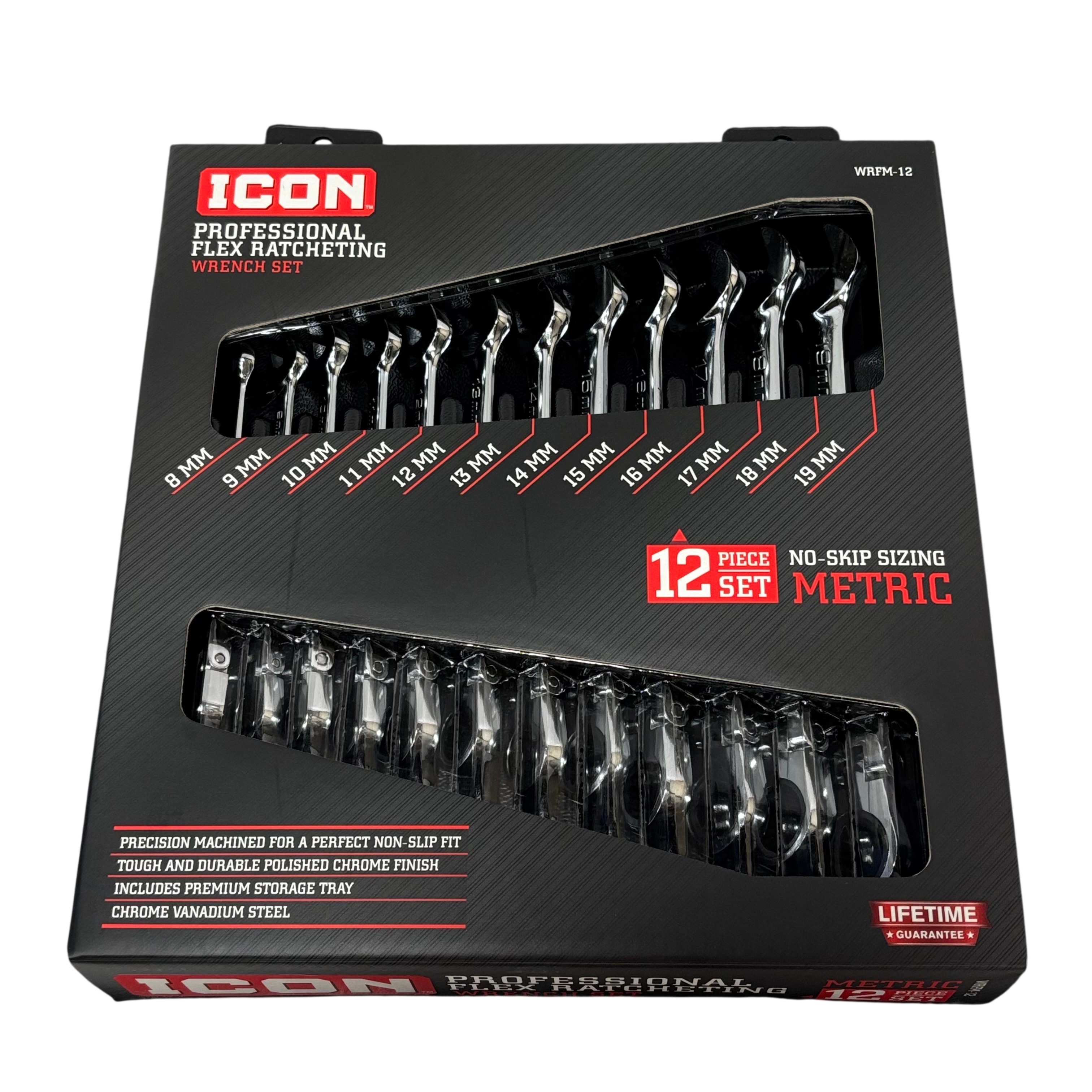 Icon Professional Ratcheting Logo ICON WRFM-12 Professional 12pc Flex-Head Metric Ratcheting Wrench Set