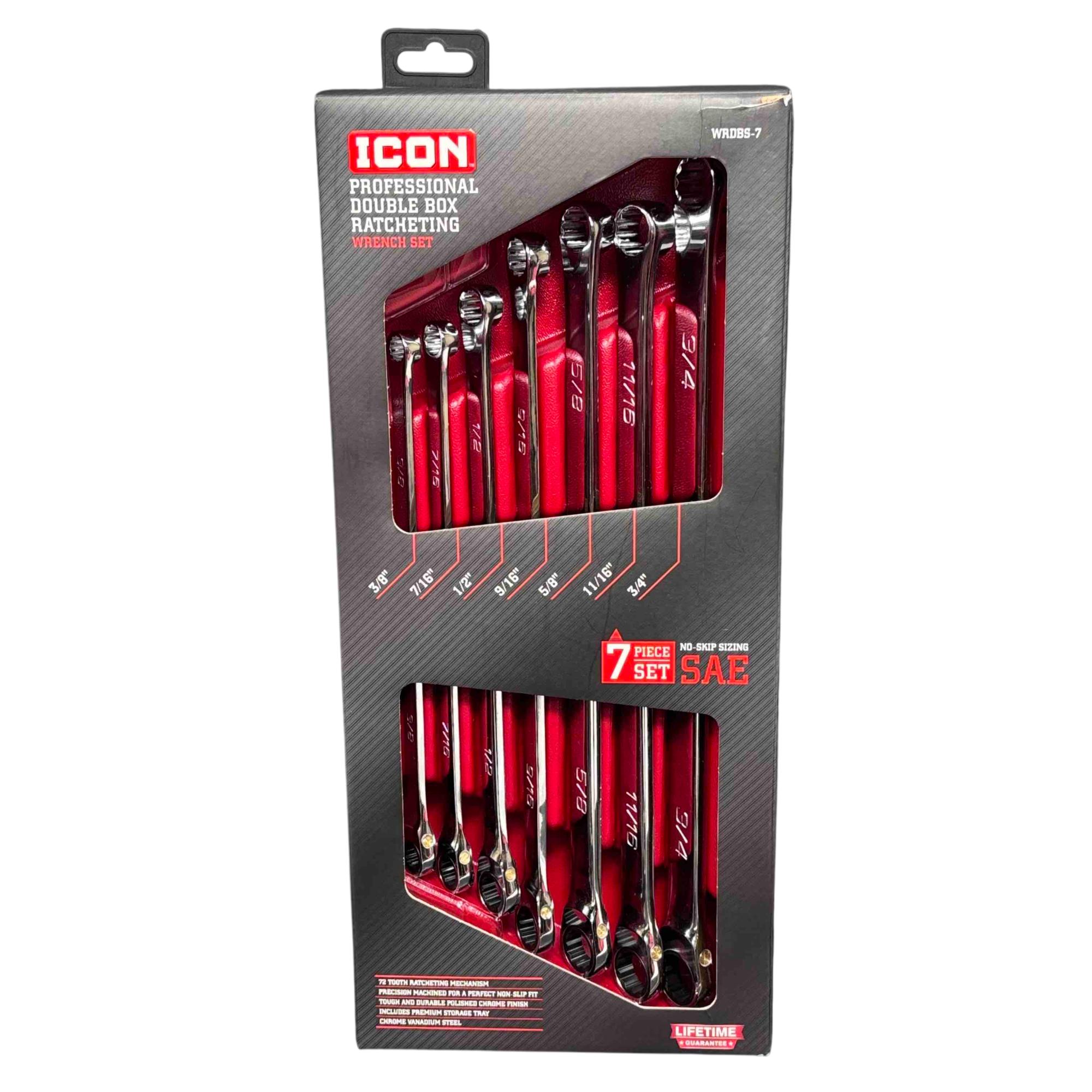 Icon Double Box Long Ratcheting ICON WRDBS-7 Professional 7-Piece SAE Double Box Ratcheting Wrench Set