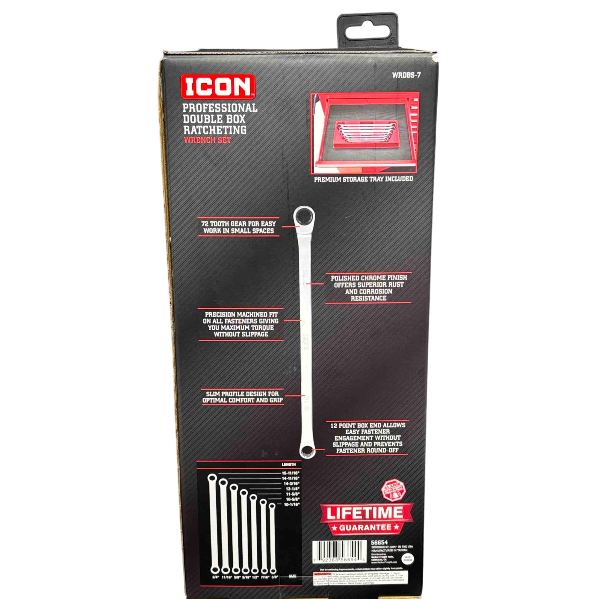 Icon Double Box Long Ratcheting ICON WRDBS-7 Professional 7-Piece SAE Double Box Ratcheting Wrench Set