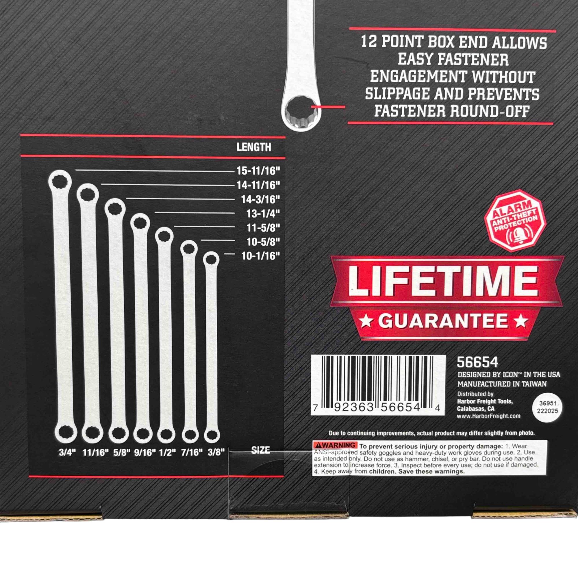 Icon Double Box Long Ratcheting ICON WRDBS-7 Professional 7-Piece SAE Double Box Ratcheting Wrench Set