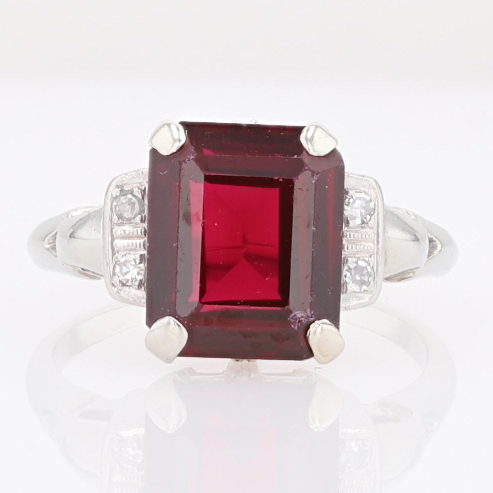 6.39ctw Lab-Created Ruby with Diamond Accents Ring 14k White Gold Size 7.5