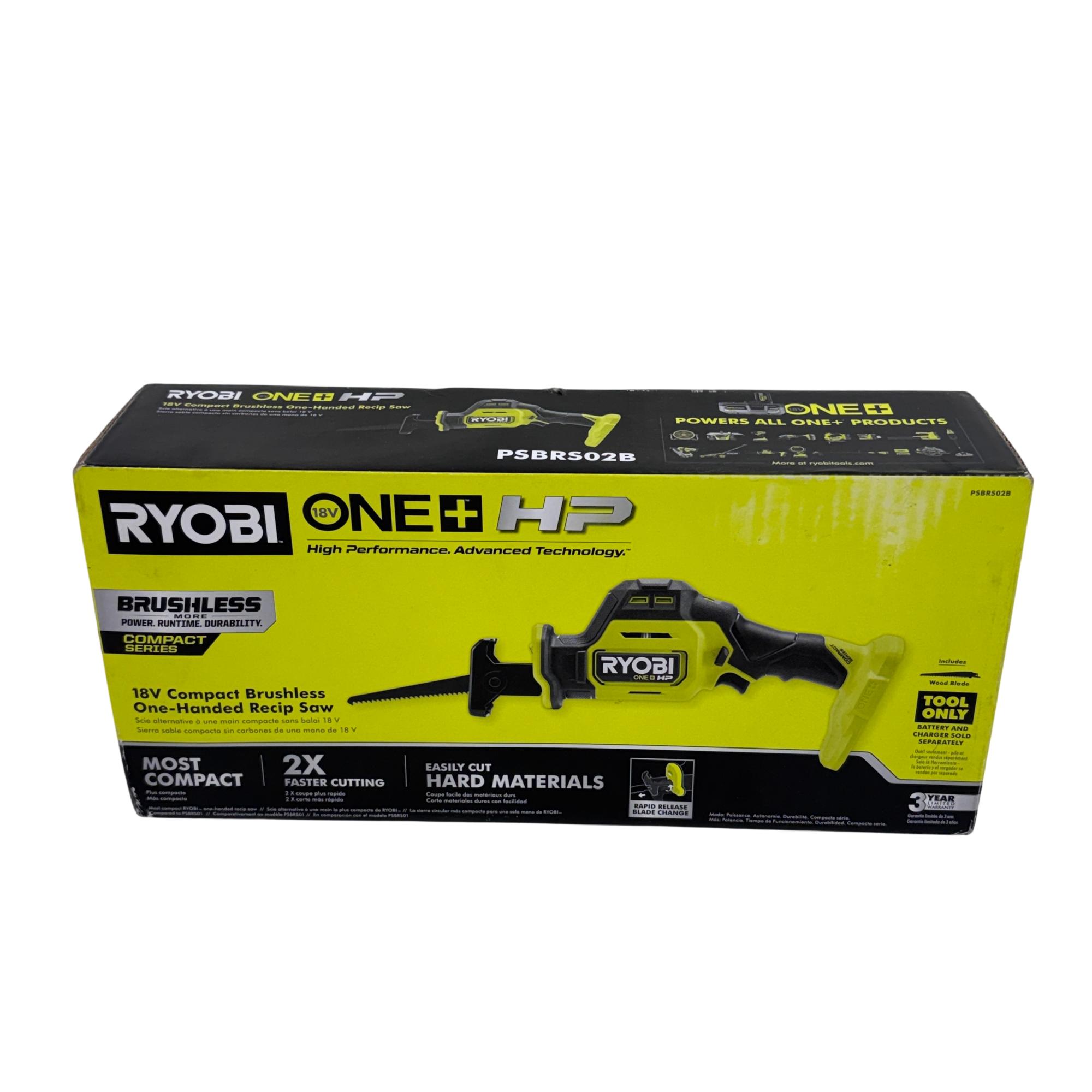 Ryobi PSBRS02B ONE+ HP 18V Cordless Compact Brushless Reciprocating Saw