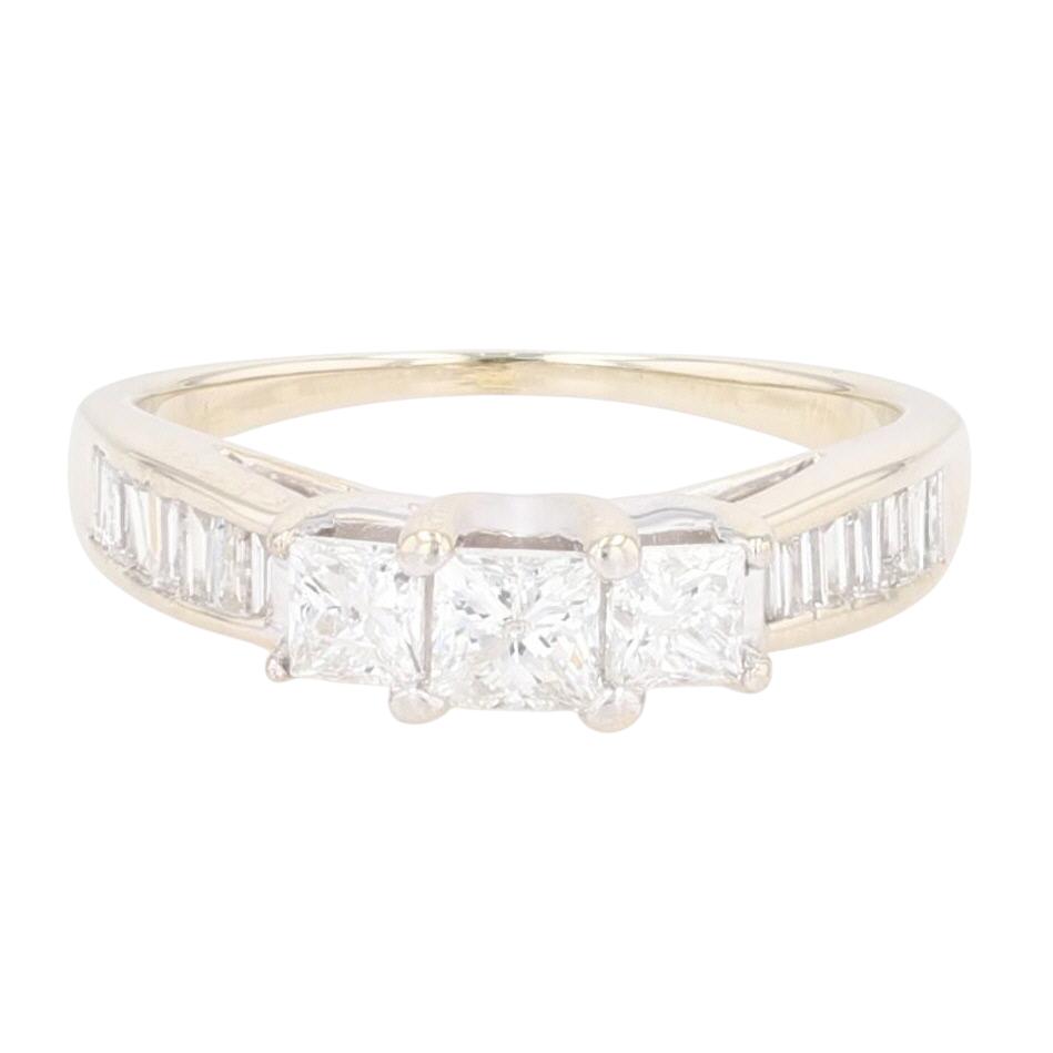 .90ctw Princess Cut Diamond Three-Stone Engagement Ring 14k White Gold ...