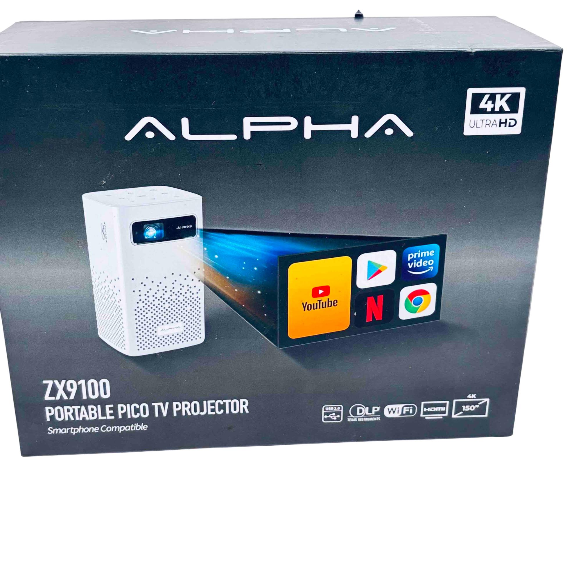 Alpha ZX9100 4K Ultra HD Portable Pico TV Projector DLP WiFi