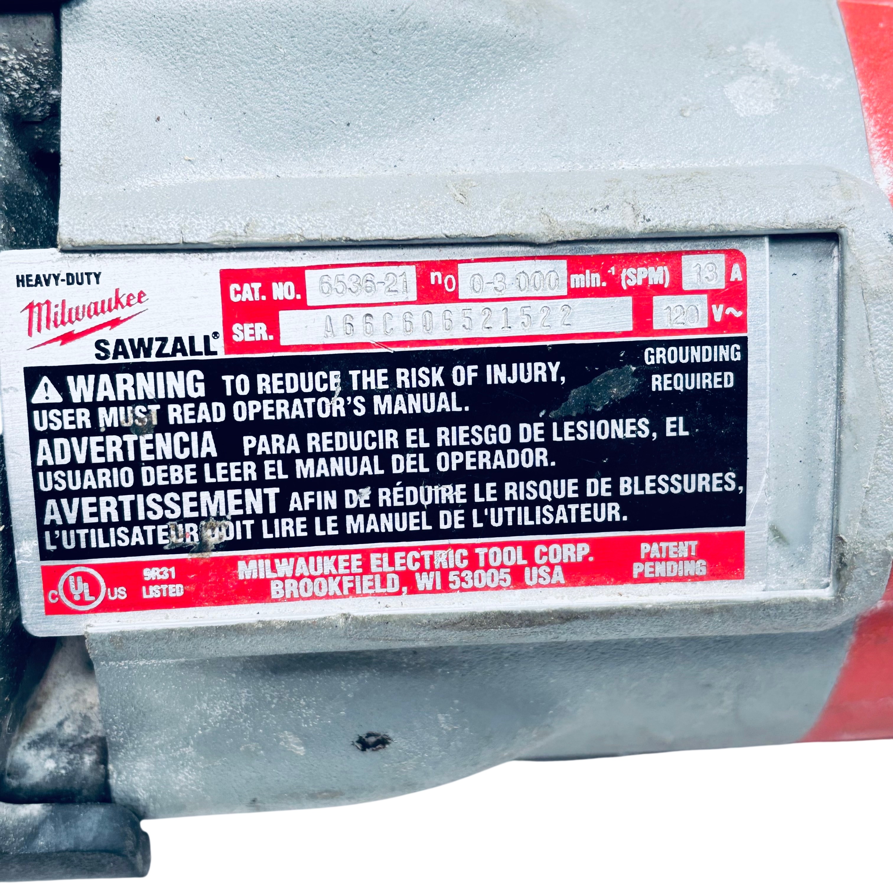 Milwaukee 6536-21 120V 13 Amp Corded Orbital Super Sawzall