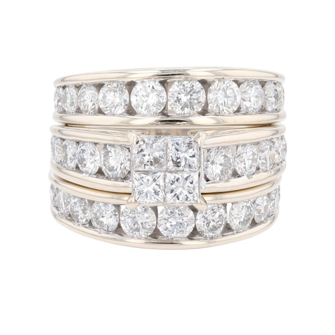 3.50ctw Princess Cut Diamond Cluster Wedding Set Rings 14k White Gold ...