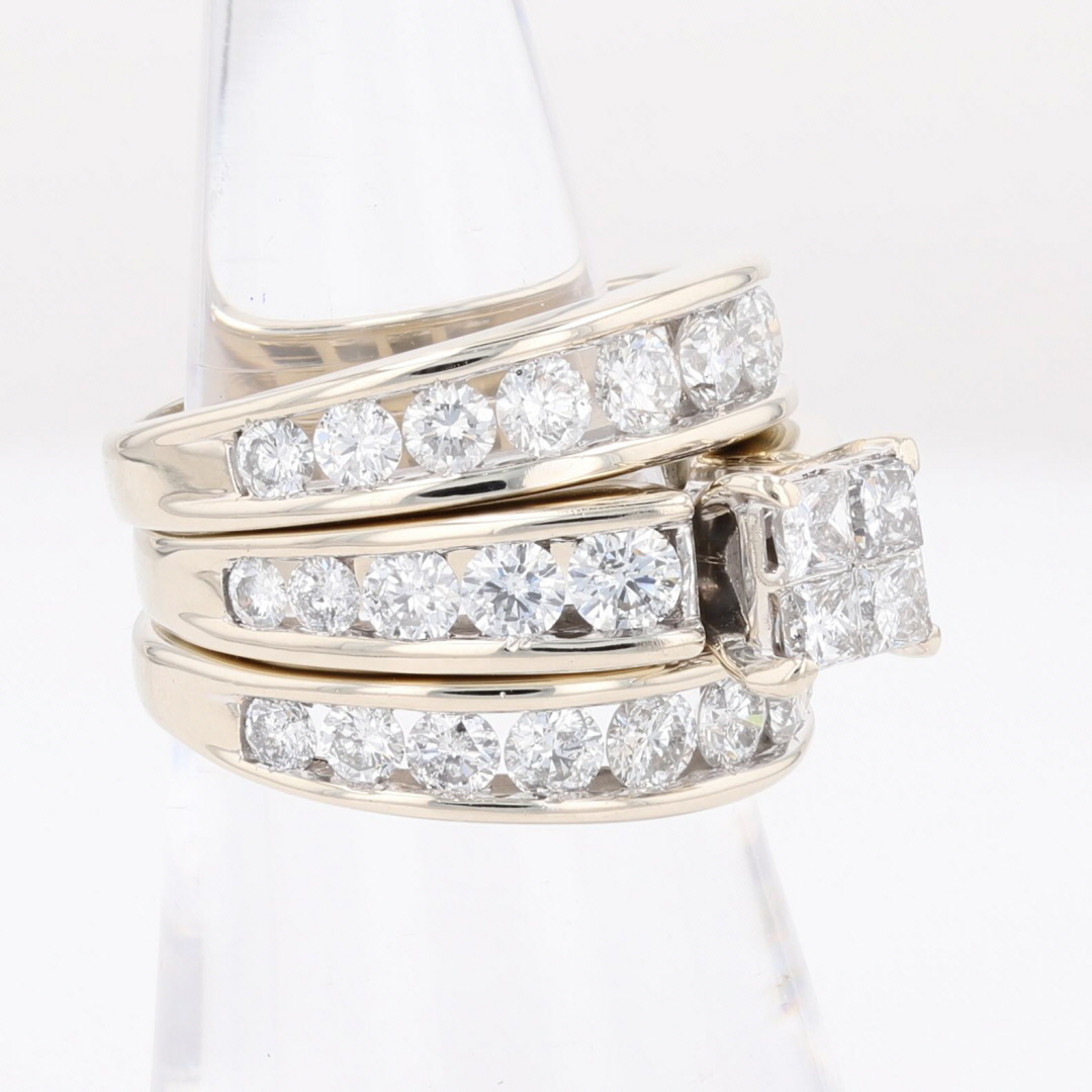 3.50ctw Princess Cut Diamond Cluster Wedding Set Rings 14k White Gold ...