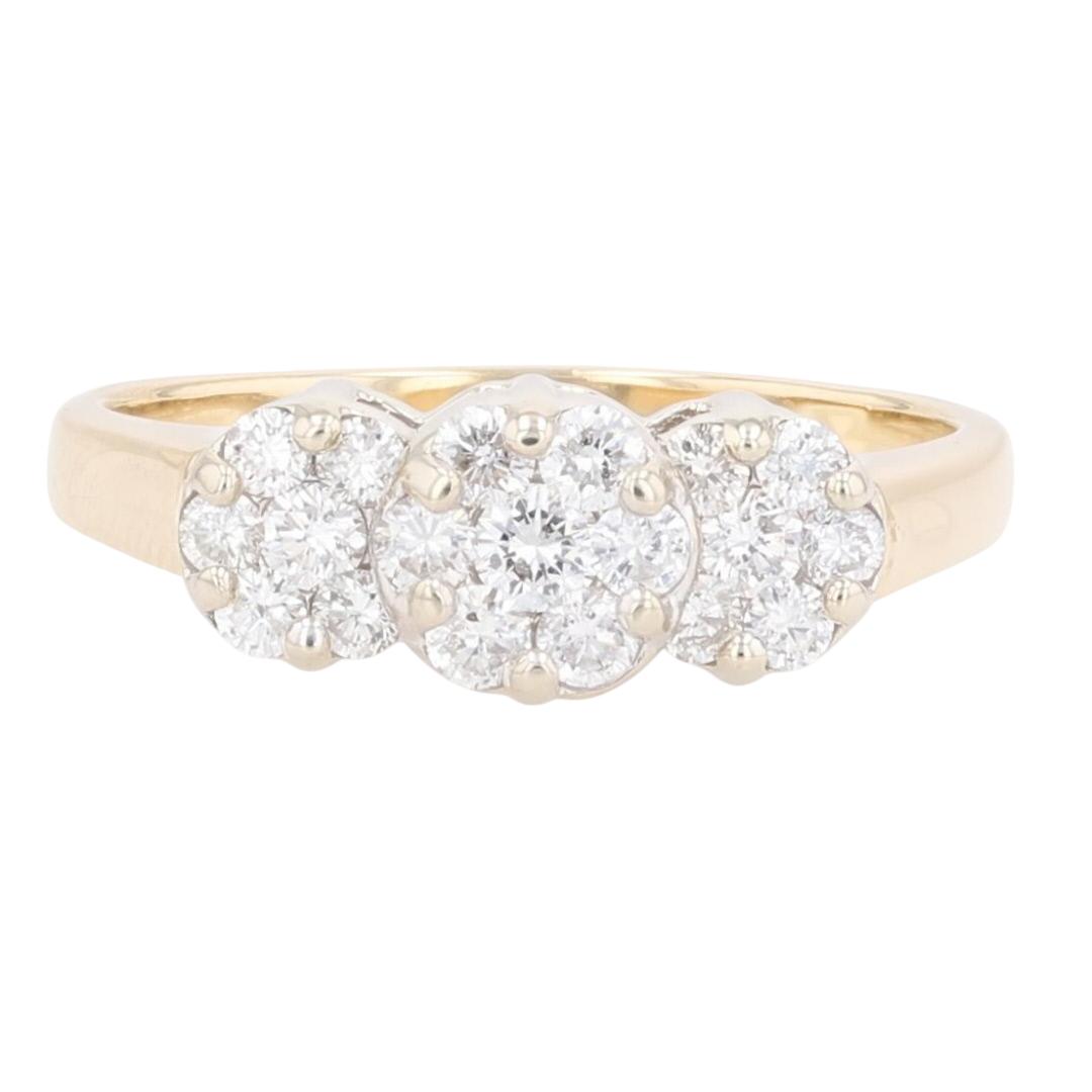 .67ctw Round Diamond Three Cluster Engagement Ring 14k Multi-Tone Gold ...