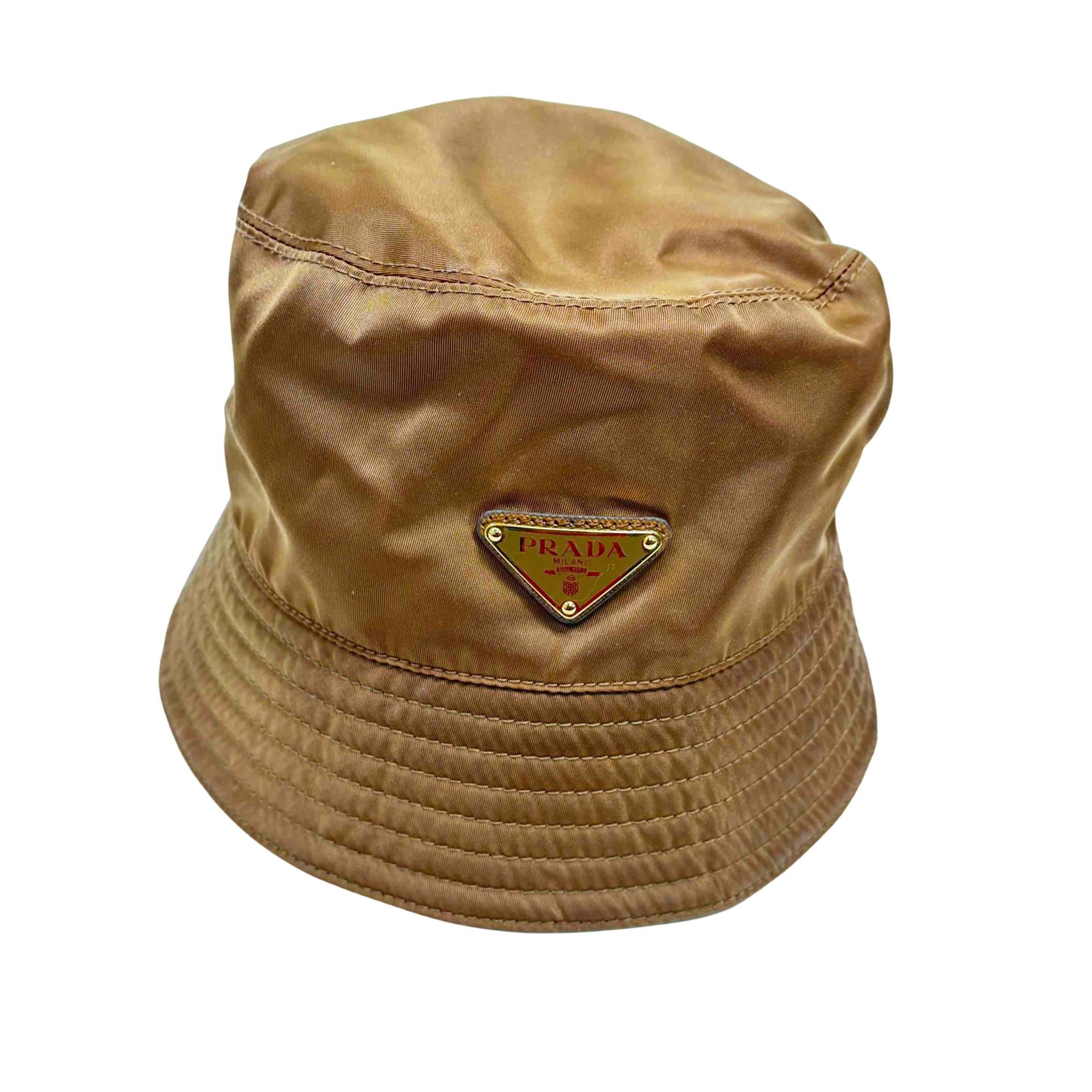 Prada Re-Nylon Logo-Badge Bucket Hat in Brown 2HC137_2DMI_F0594