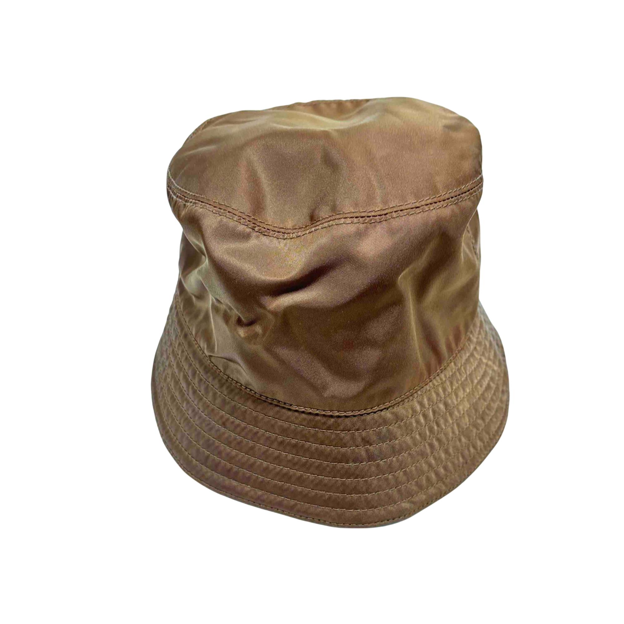 Prada Re-Nylon Logo-Badge Bucket Hat in Brown 2HC137_2DMI_F0594