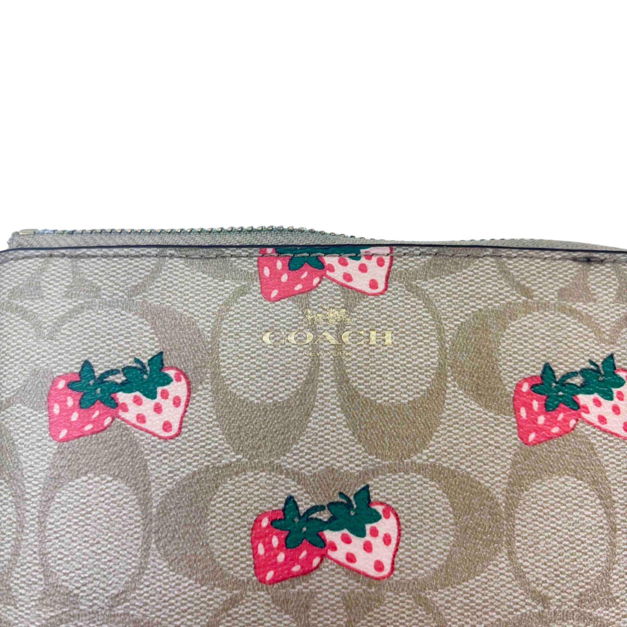 Coach Strawberry Print CB592 Signature Canvas Corner Zip Wristlet