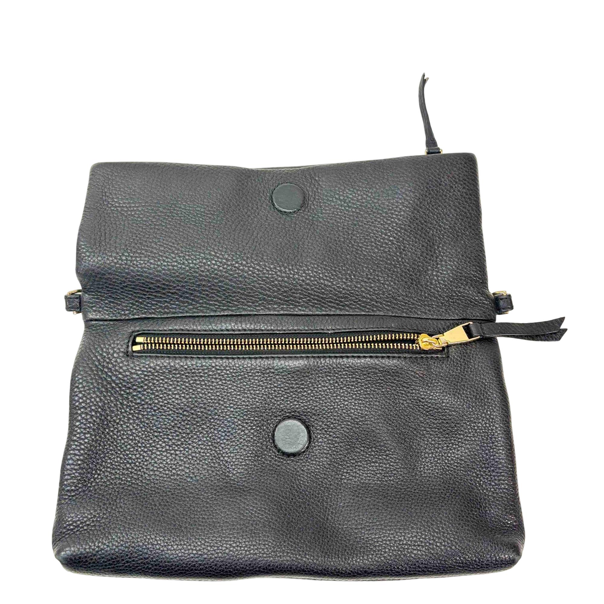 Tory Burch Pebbled Black Leather Fold Over Designer