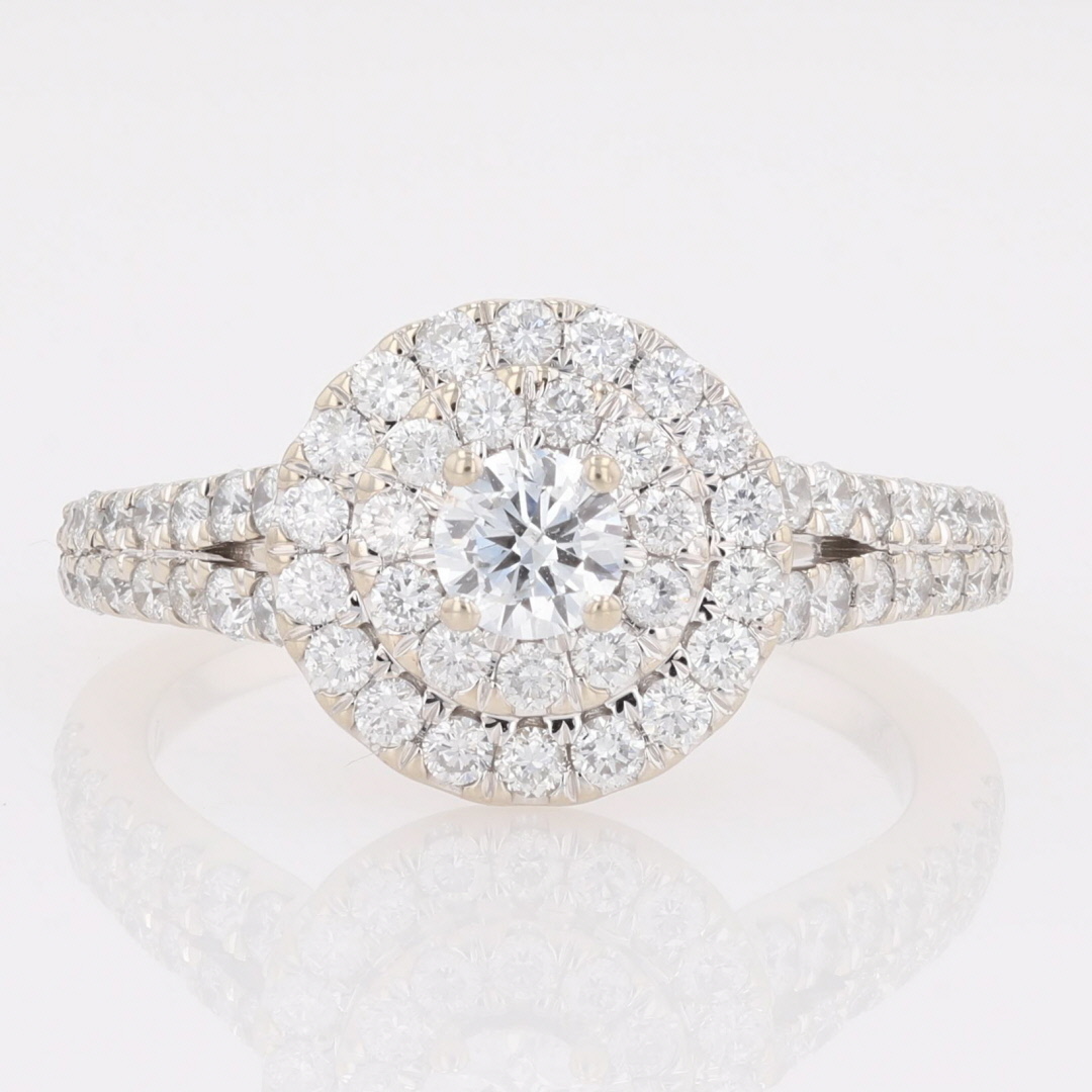 1.25ctw Round Cut Diamond Double Halo Engagement Ring 14k White Gold ...