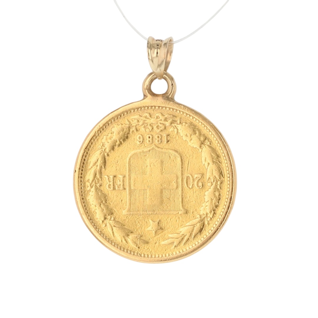 1886 Swiss 20 Francs Helvetia Gold Coin Framed Pendant w/o Chain