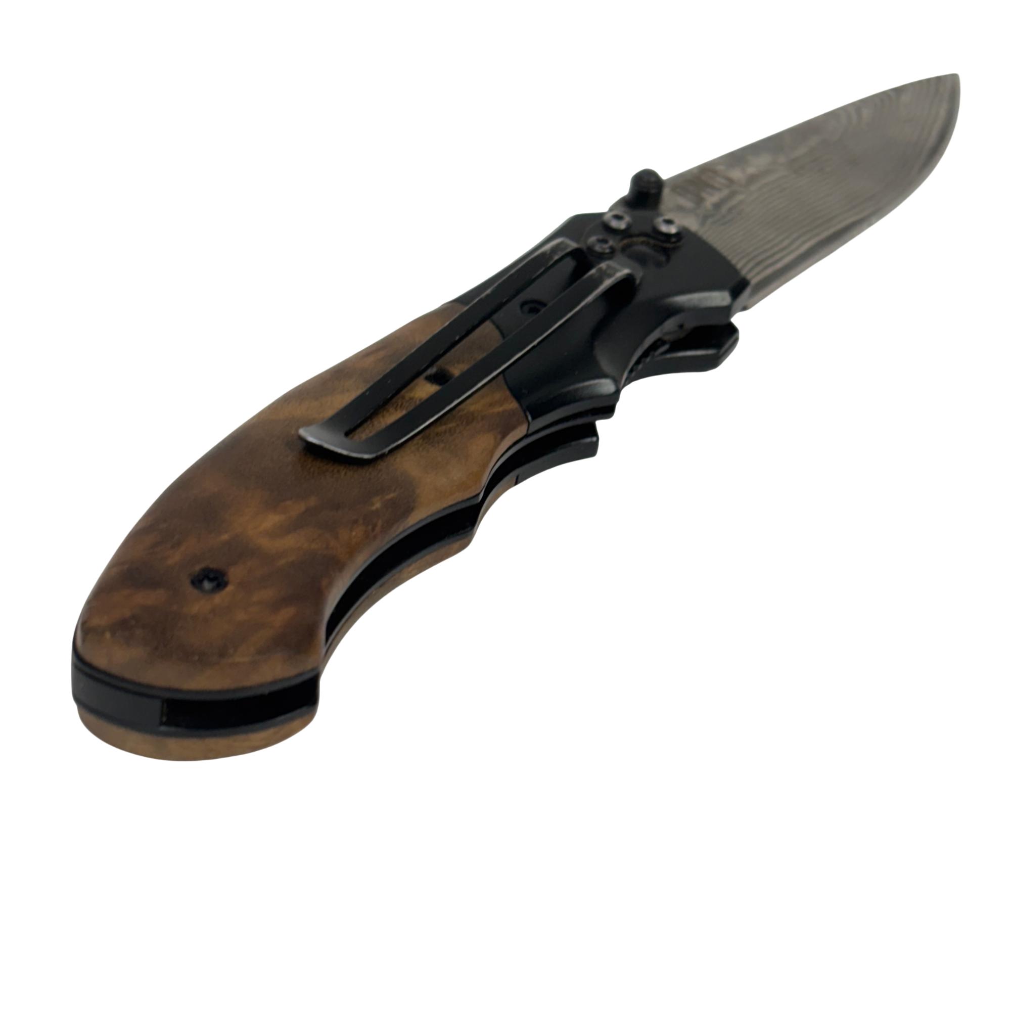 BNB Knives Army Liner Lock Folding Knife - Burlwood/Damascus BNB142267