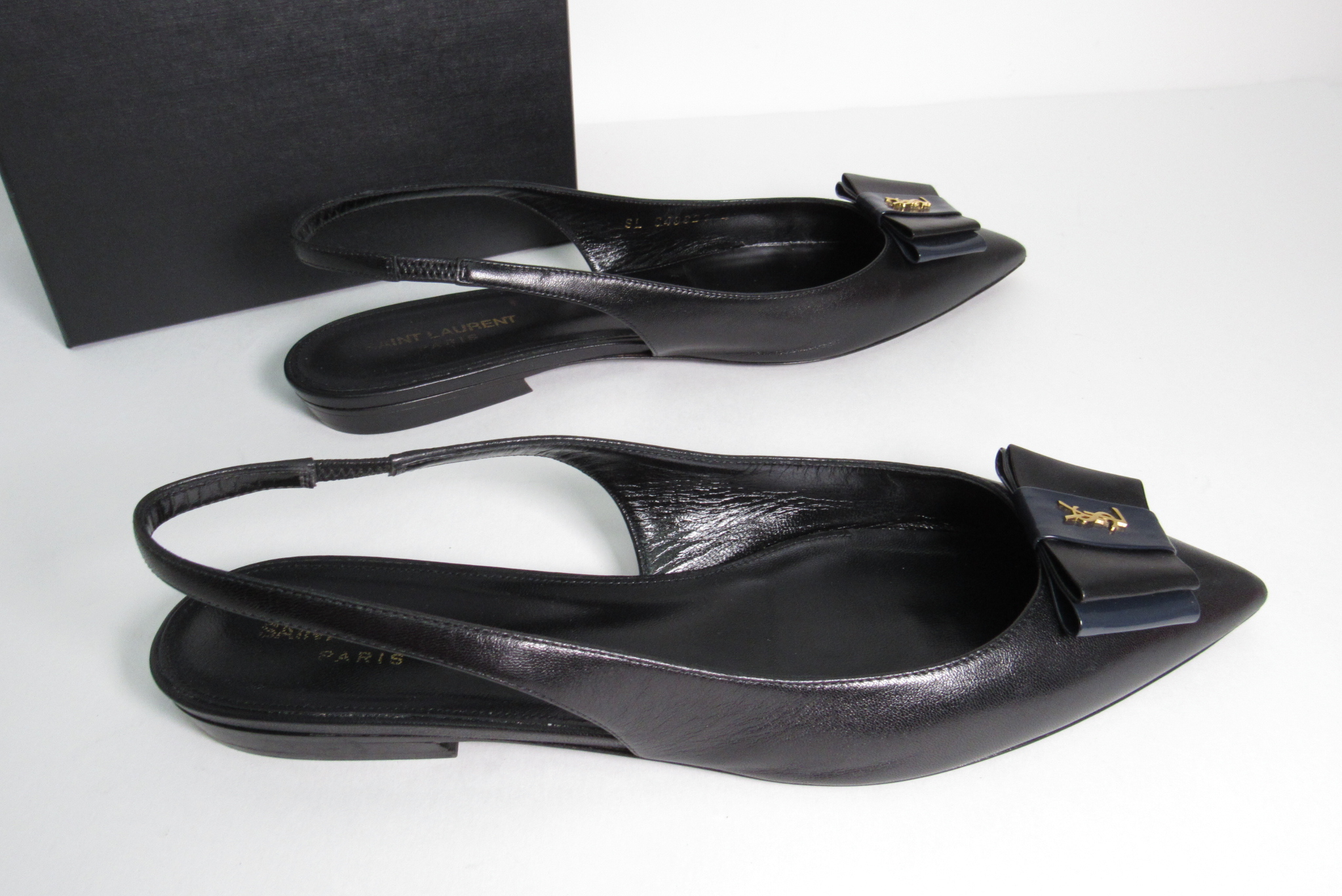 Saint Laurent (649621) Anais Ballerina Nero Navy Bow Slingback