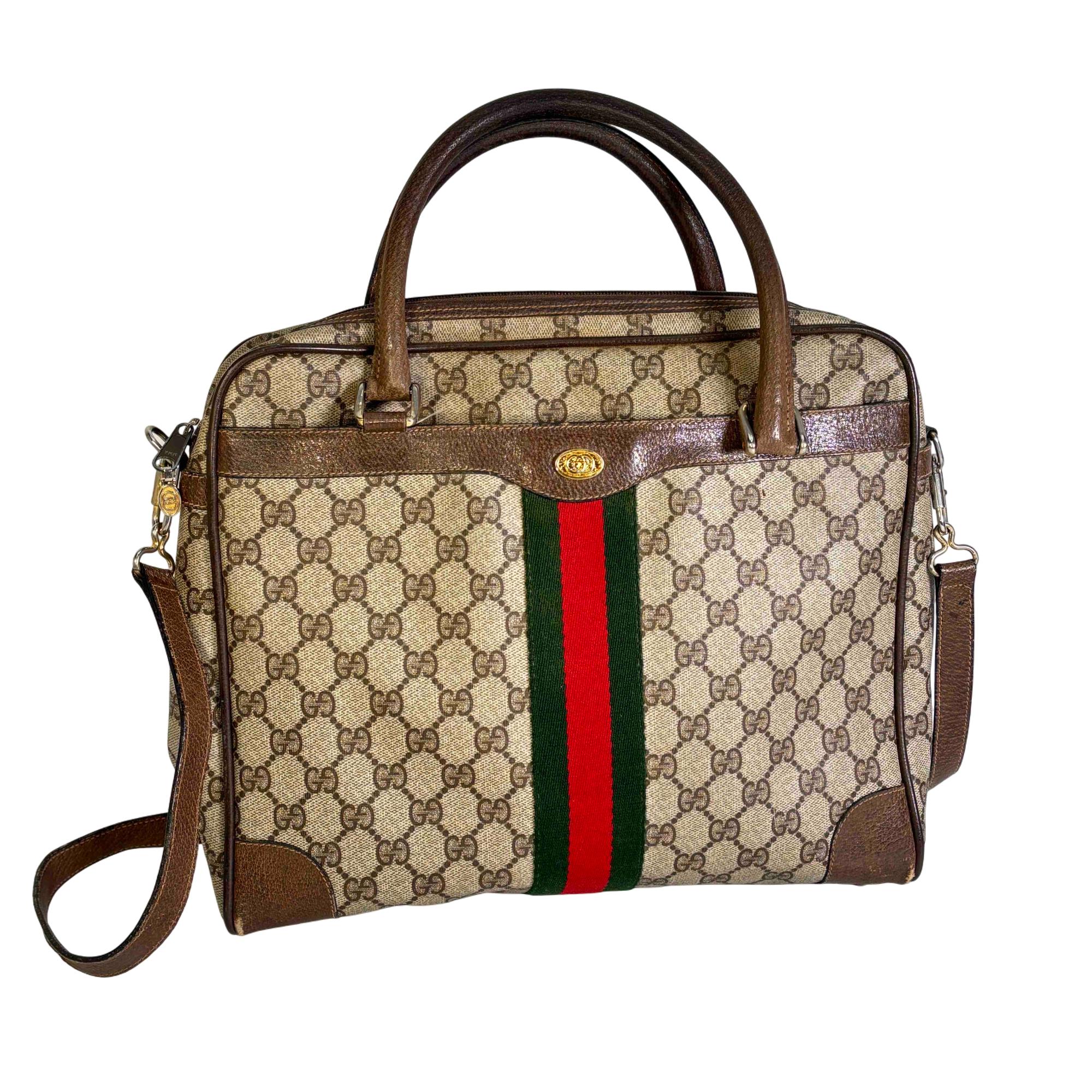 Gucci GG Supreme Canvas Boston Handbag Red Green Stripe