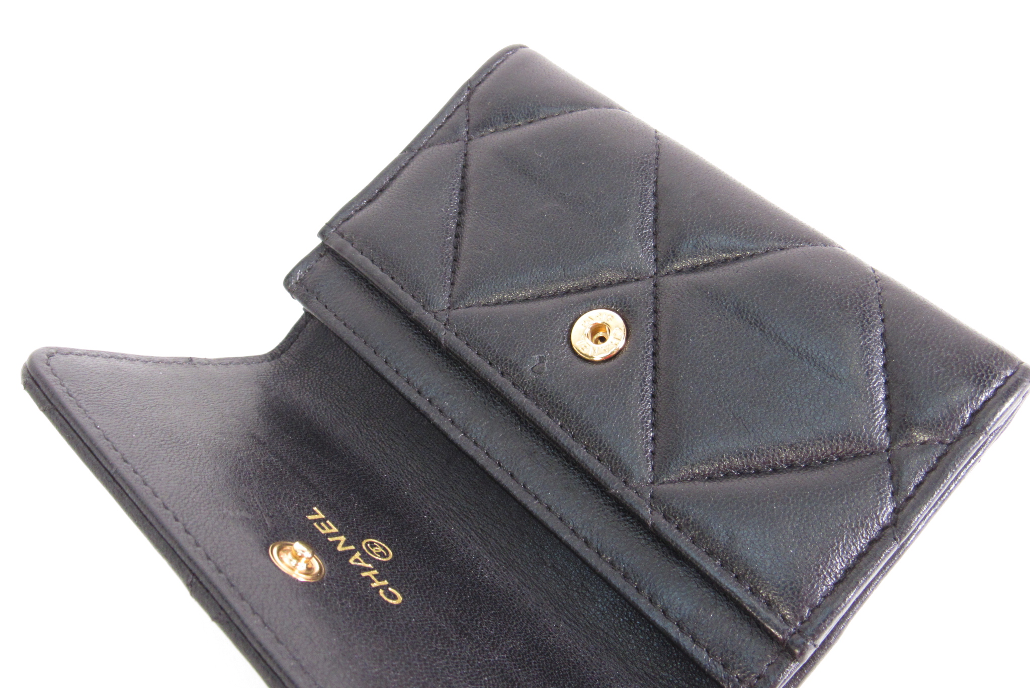 Chanel 19 Flap Shiny Lambskin Leather Card Holder - Black
