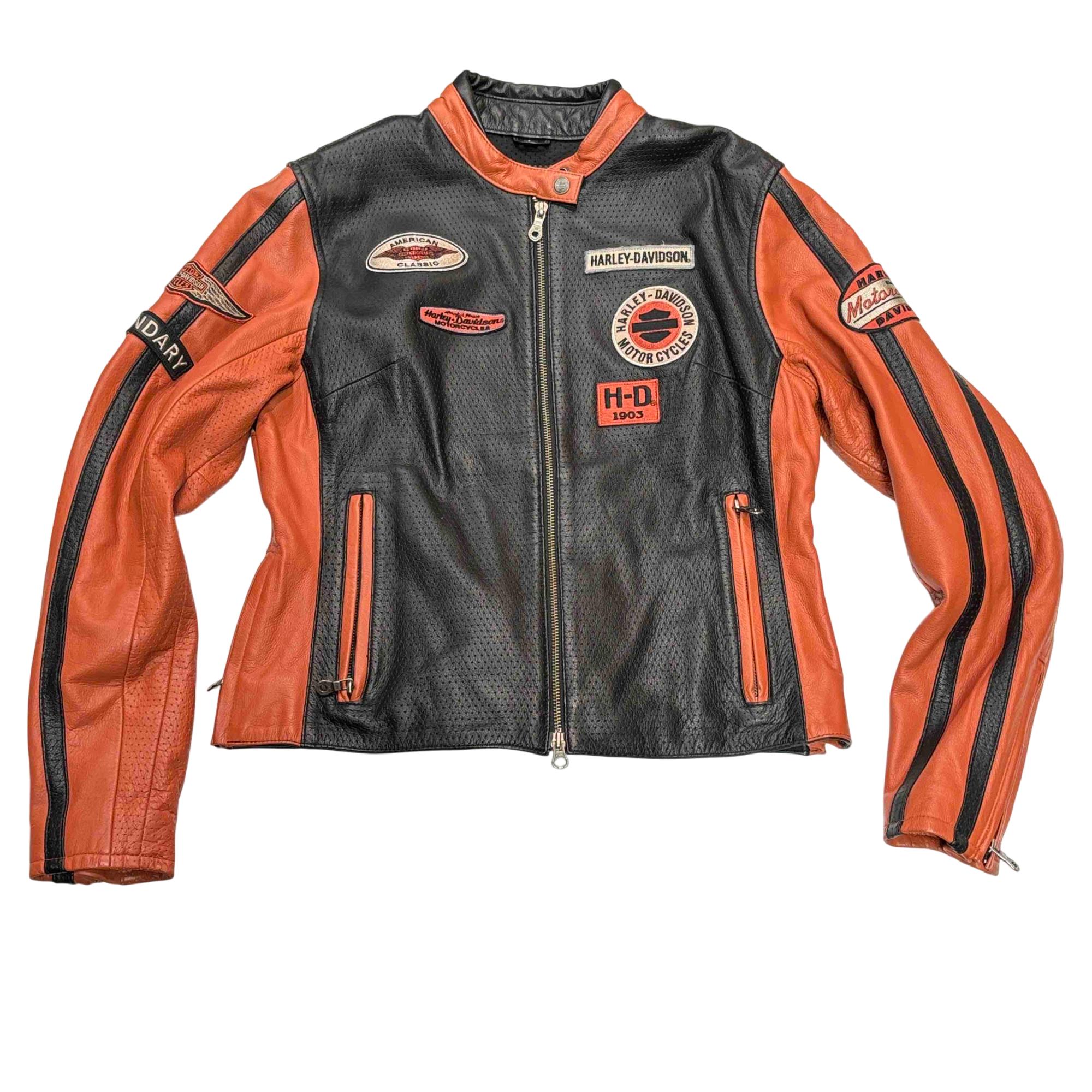 HARLEY-DAVIDSON ジャンパー Lサイズ オレンジ/ブラック Harley Davidson Leather Moto Jacket Free Shipping - The