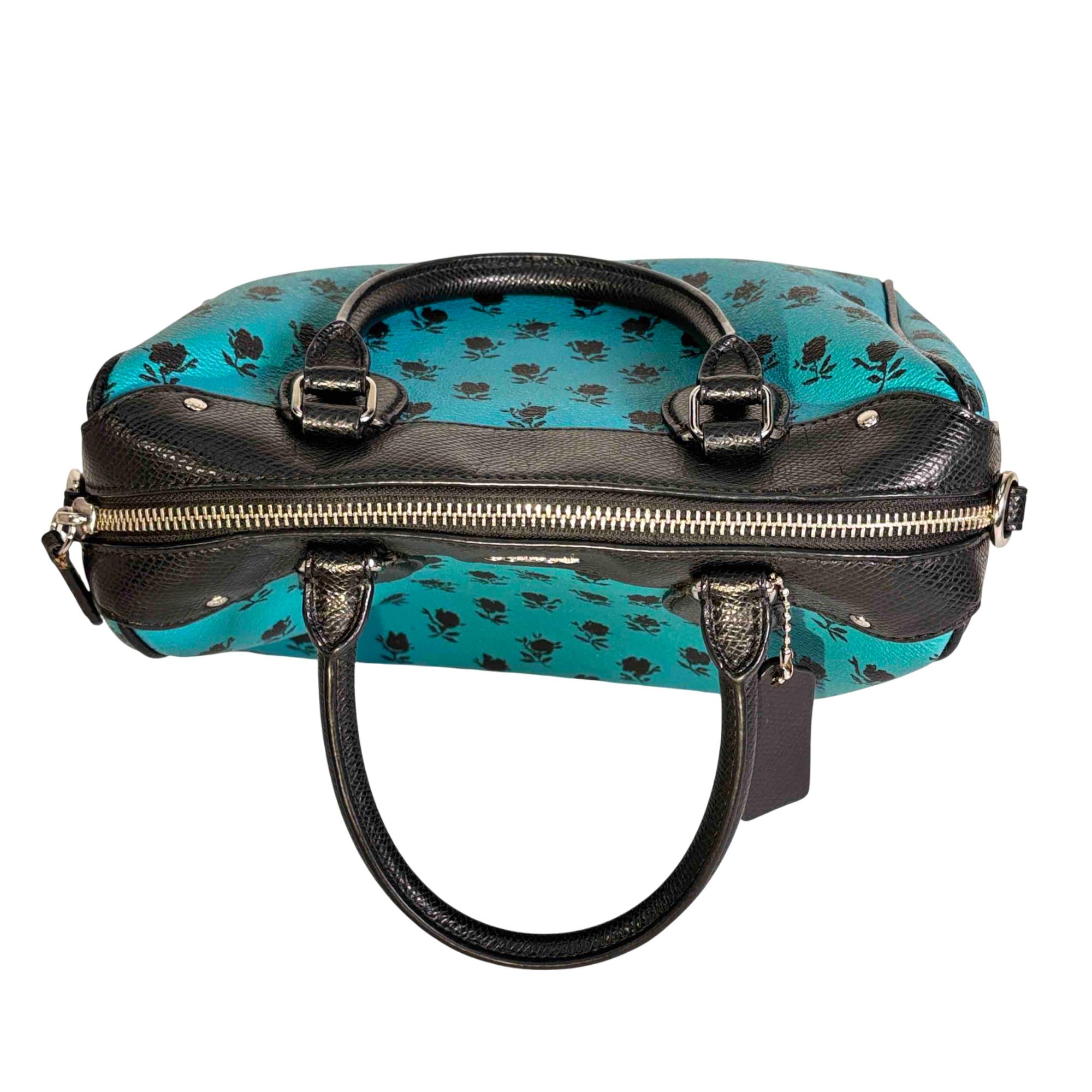 Coach F38160 Floral Print Turquoise Blue/Black Handbag