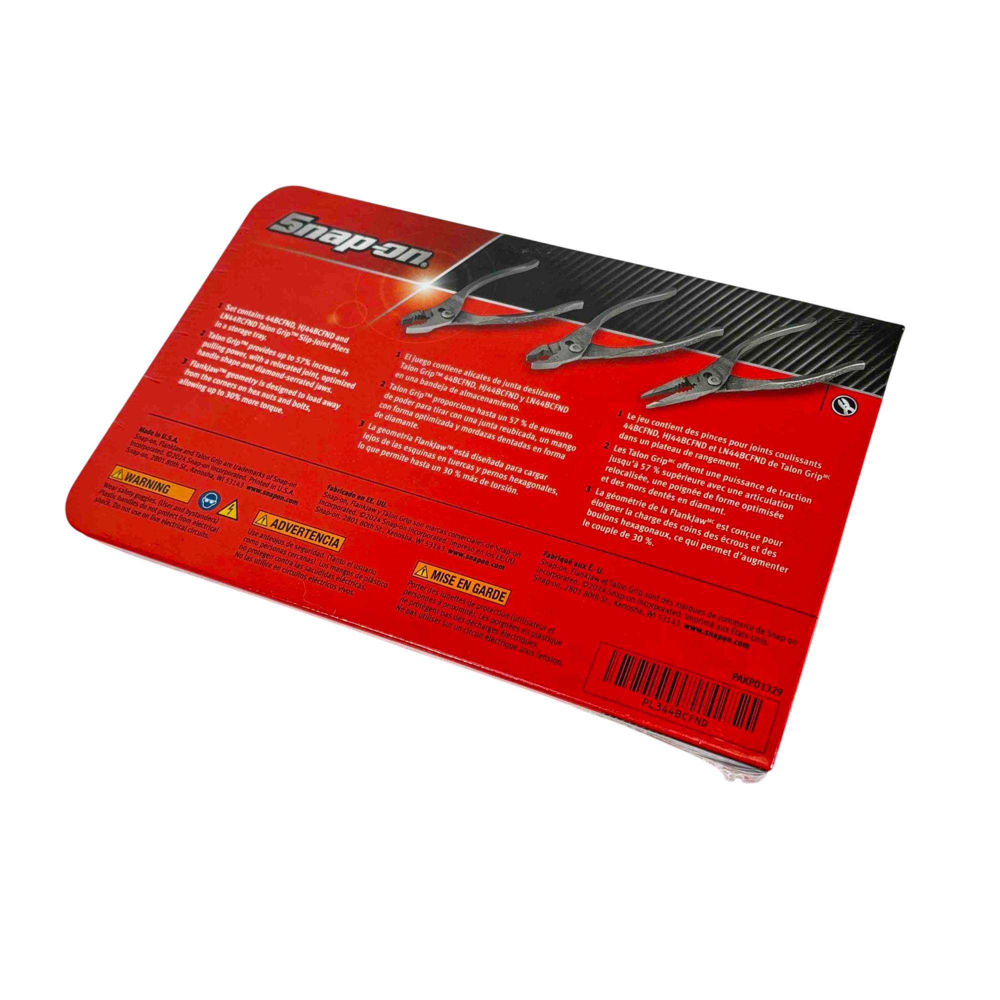 Snap-On Tools PL344BCFND 3-Piece Talon Grip Slip-Joint Pliers Set