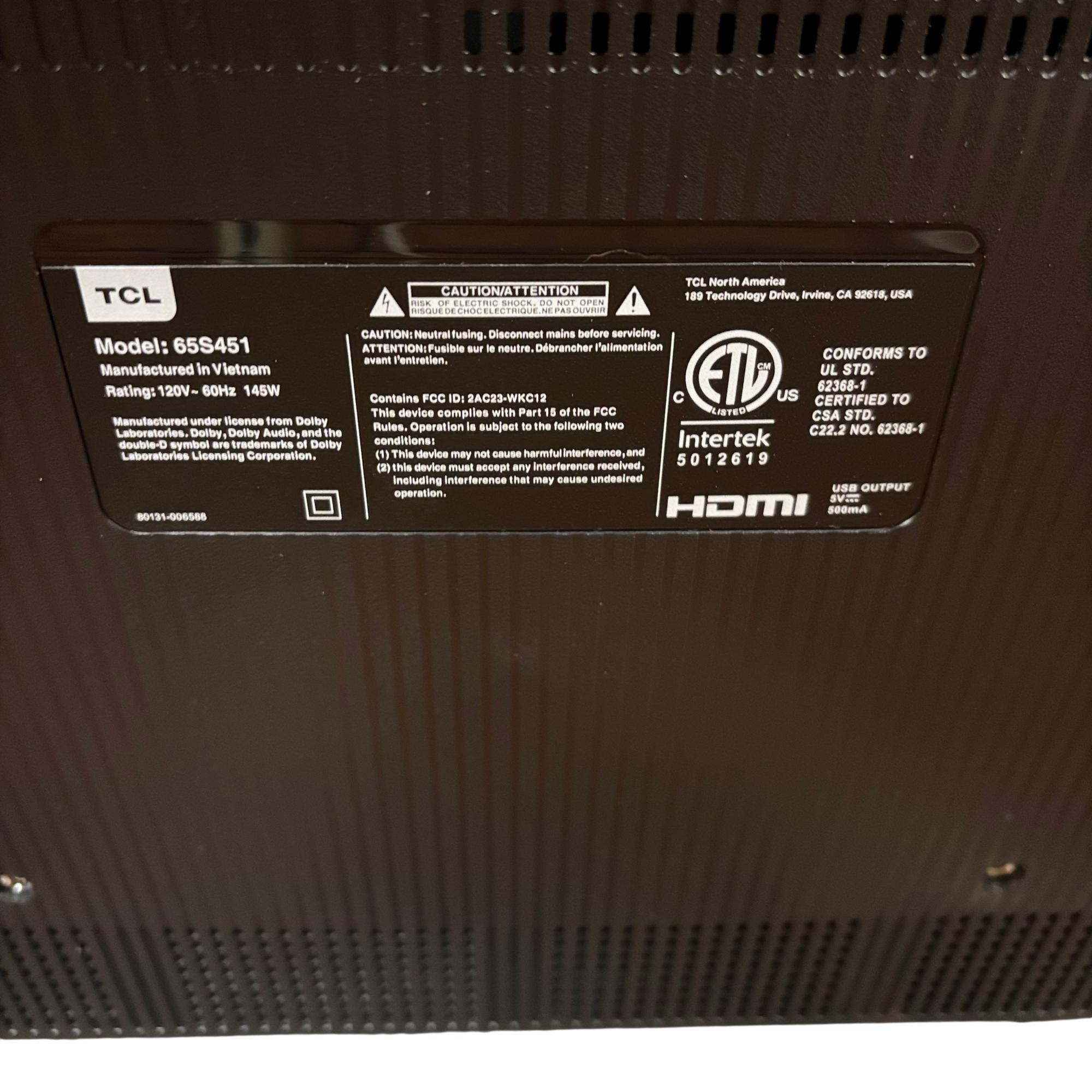 TCL (65S451) 65-Inch 4K UHD Smart Roku LED TV - Local Pick-Up Only