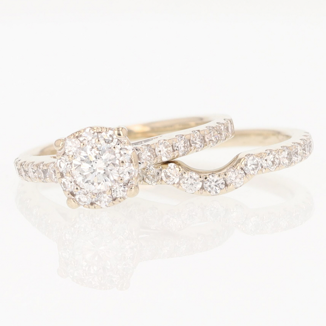 1.33ctw Round Cut Diamond Halo Cluster Wedding Set Rings 14k White Gold ...