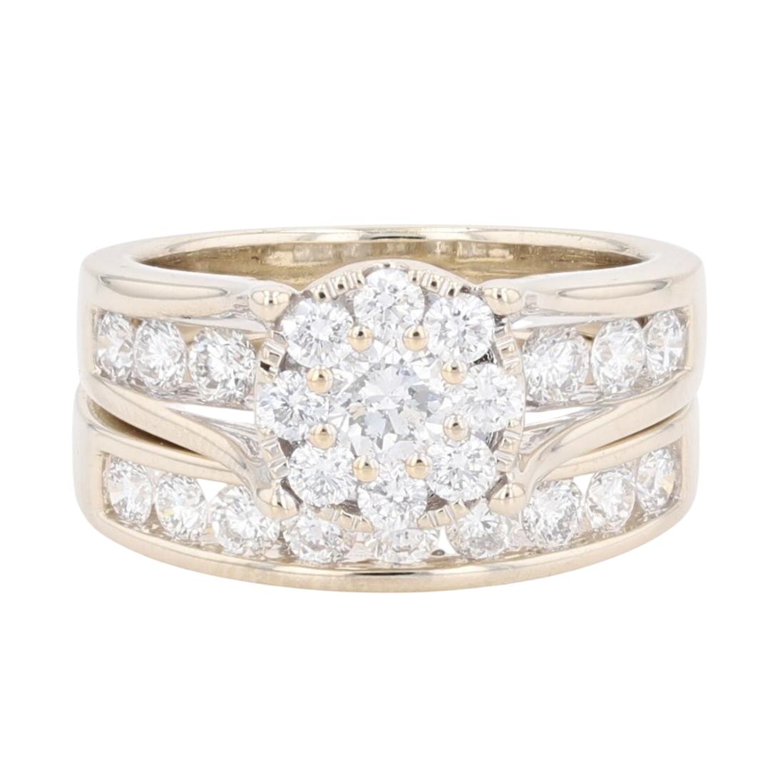 2.07ctw Round Cut Diamond Cluster Wedding Set Rings 14k White Gold Size 7