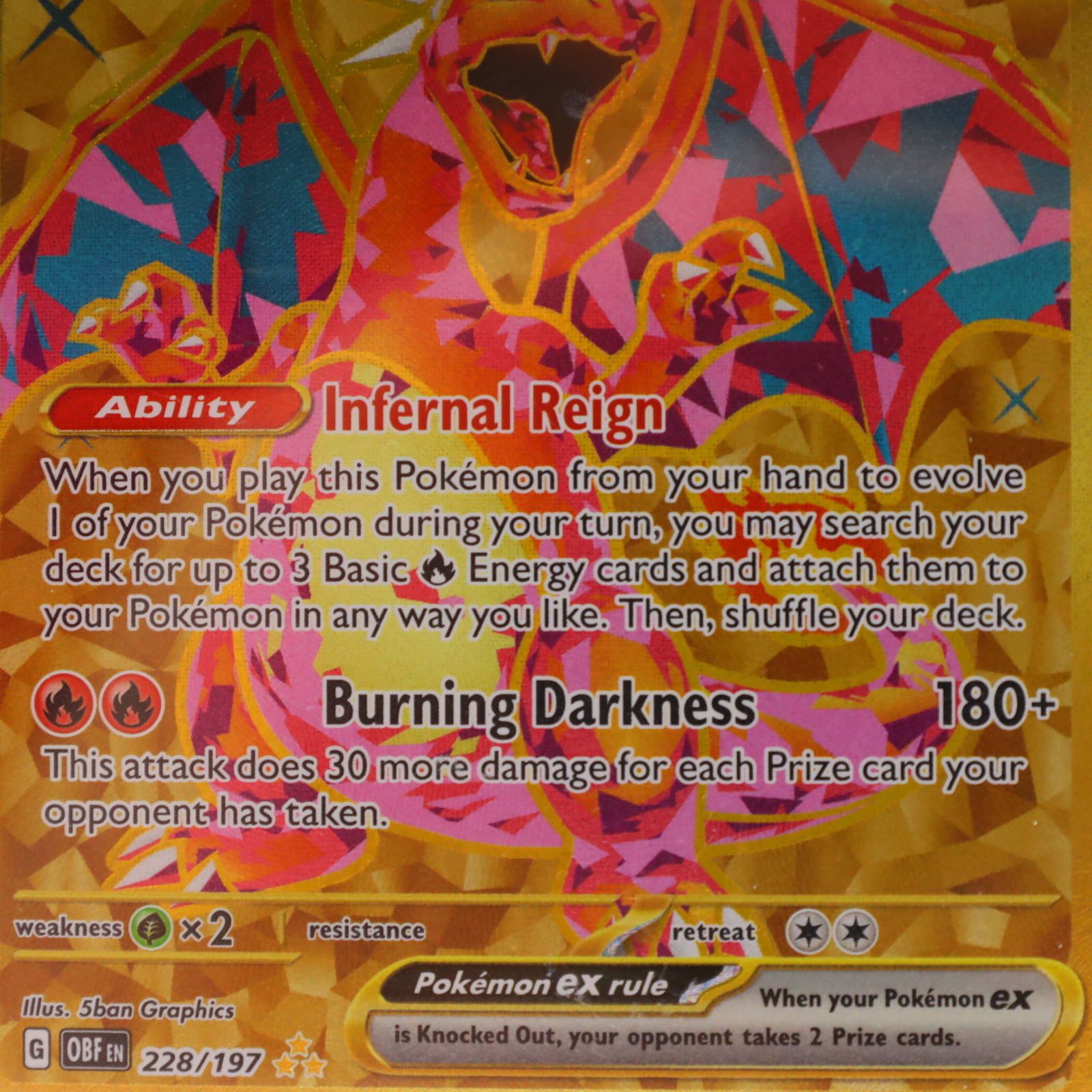 Pokmon TCG Obsidian Flames Charizard ex 228/197 Gold Hyper Rare - CGC Mint  9