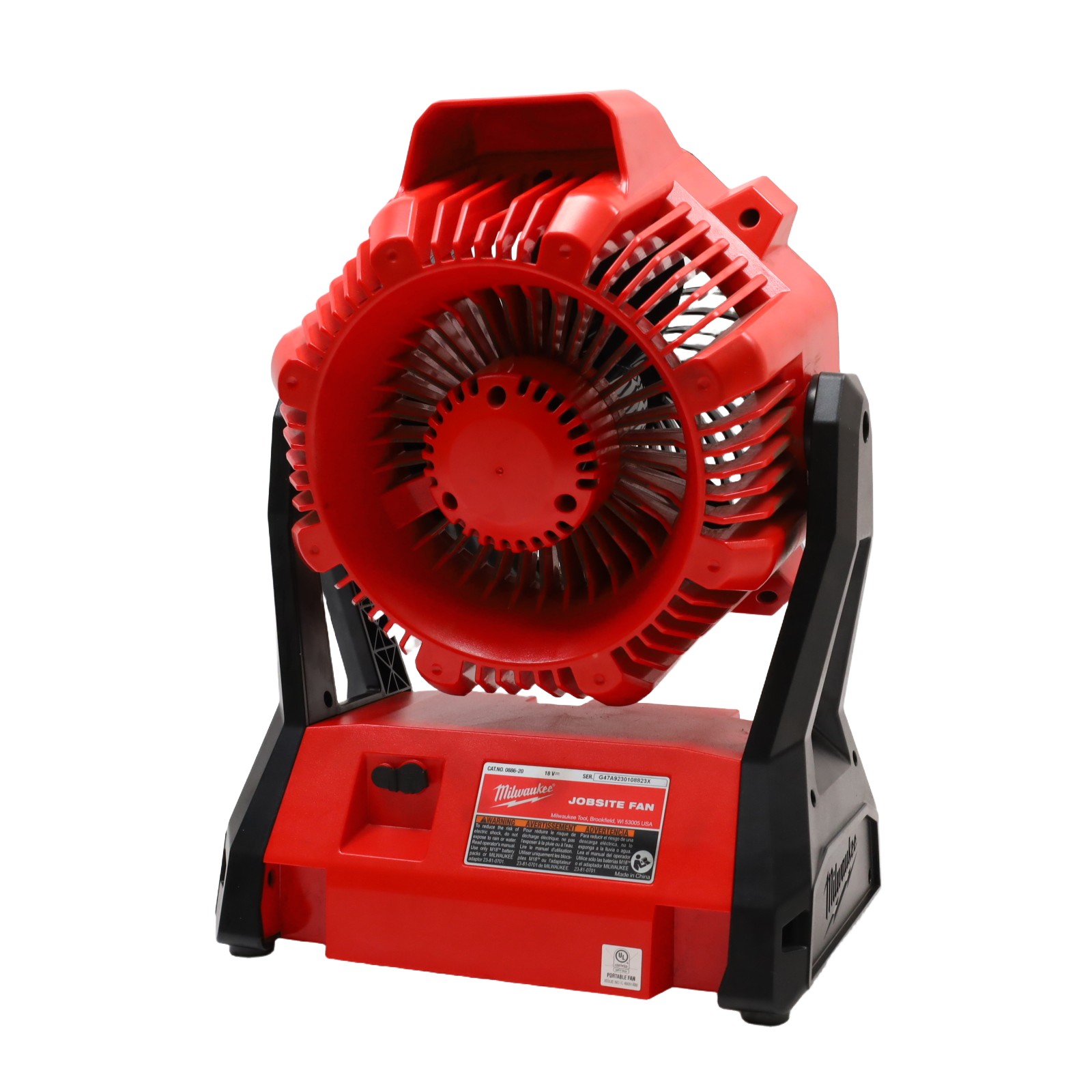 Milwaukee 0886-20 M18 18V Lithium-Ion Cordless Jobsite Fan